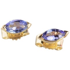 Intini Jewels Tanzanite Blue Purple Navette 18 Karat Yellow Gold Stud Earrings