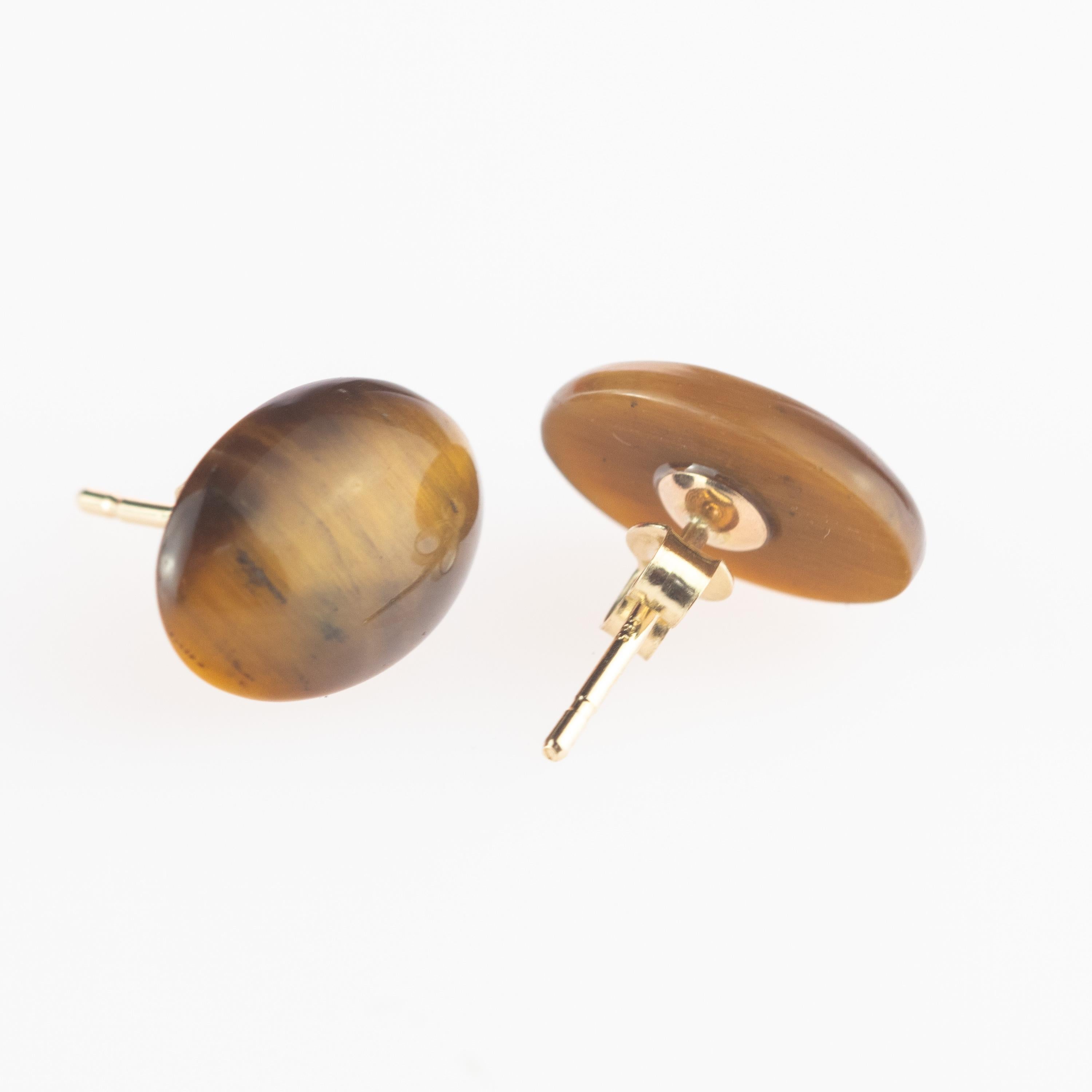 Intini Jewels Clous d'oreilles cocktail en or 14 carats avec cabochon ovale en forme d'œil de tigre Neuf - En vente à Milano, IT