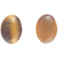 Intini Jewels Tiger's Eye Oval Cabochon 14 Karat Gold Stud Cocktail Earrings
