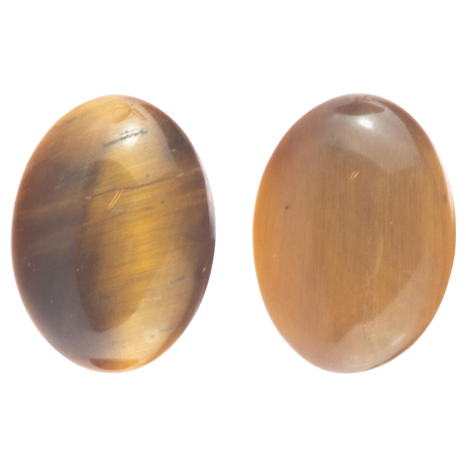 Intini Jewels Clous d
oreilles cocktail en or 18 carats avec cabochon ovale en forme d
œil de tigre