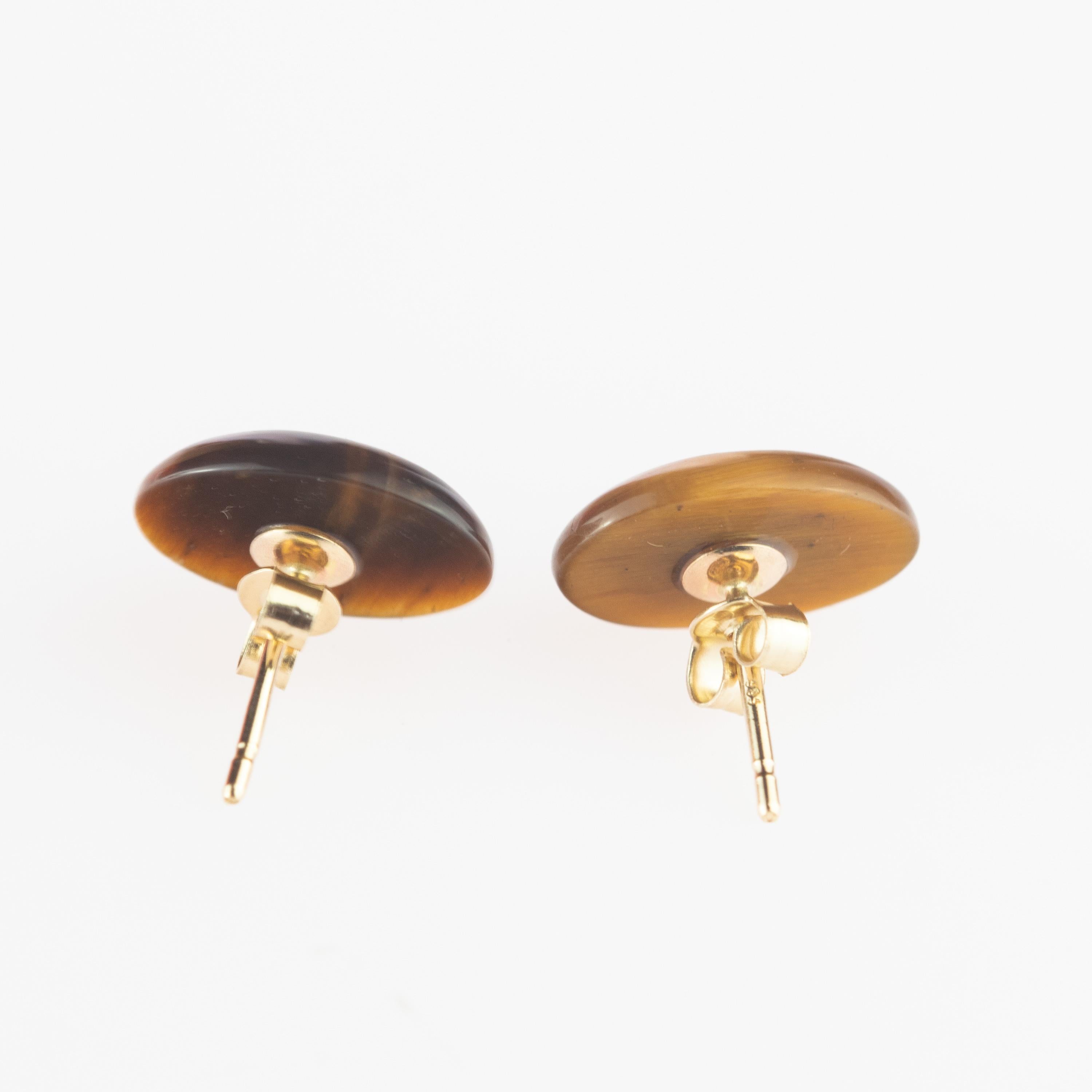 Intini Jewels Clous d'oreilles cocktail en or 9 carats avec cabochon ovale en forme d'œil de tigre en vente 1