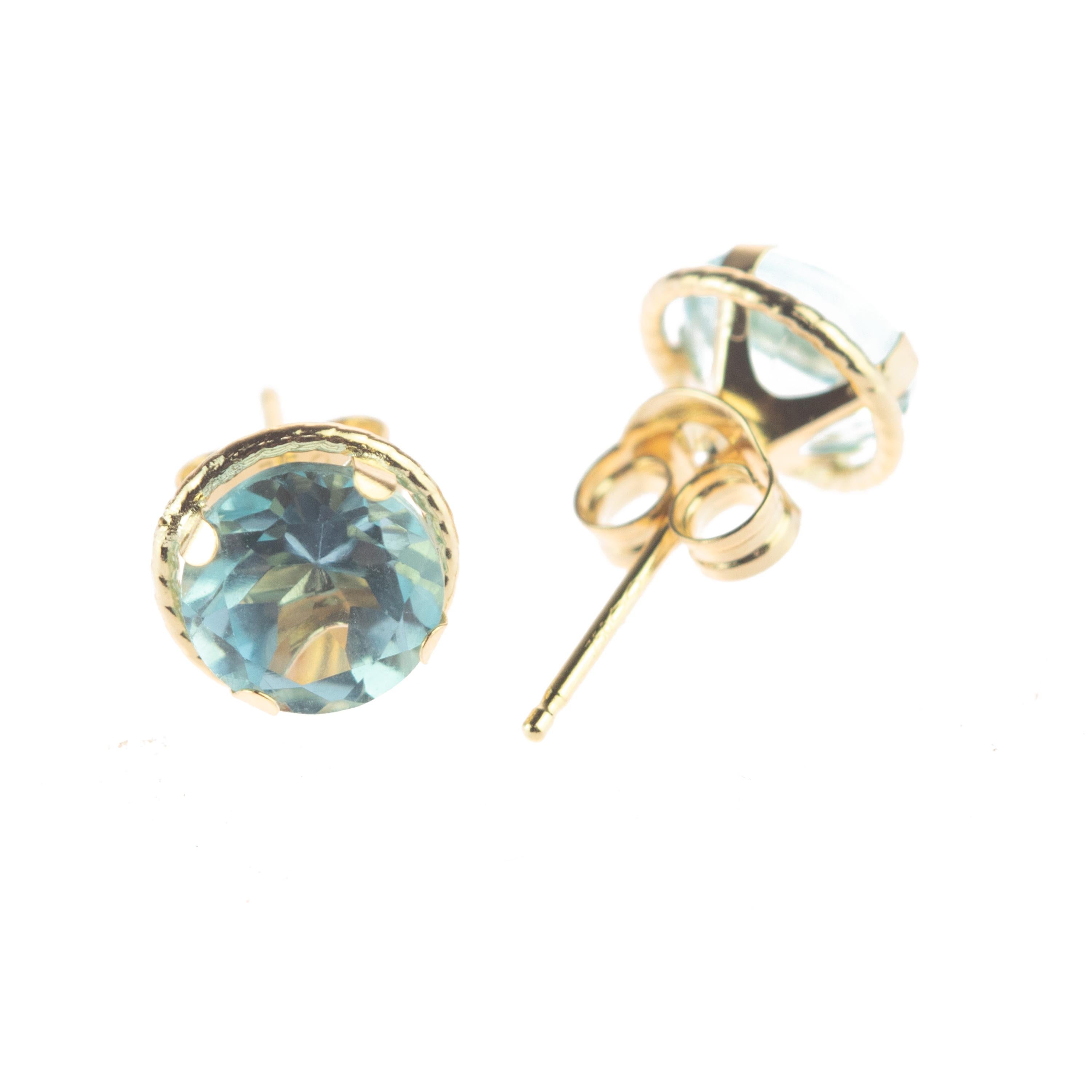 Taille ronde Intini Jewels, clous d'oreilles glamour d'été en or blanc 18 carats et topaze, faits à la main en vente