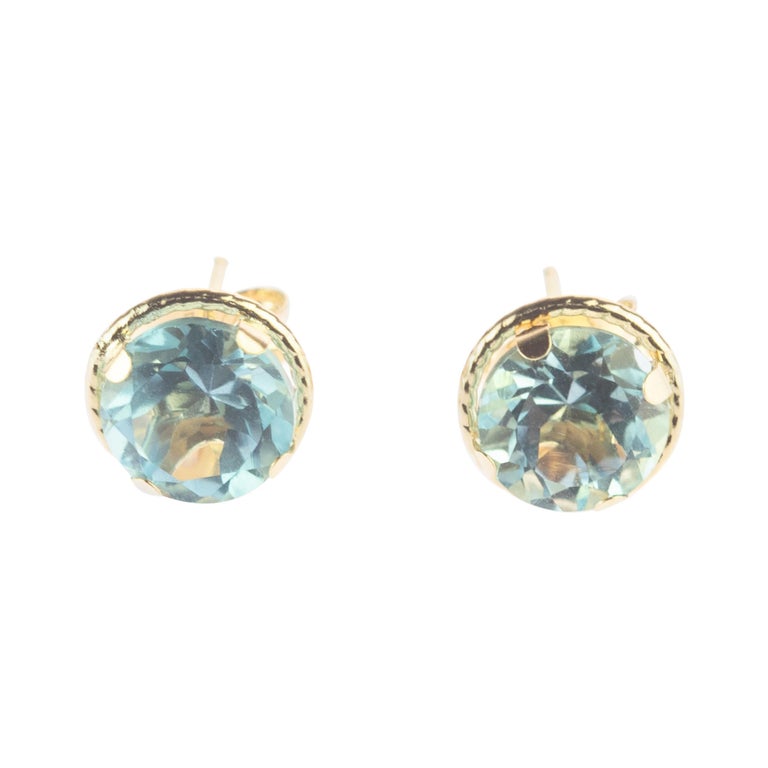 Intini Jewels Topaz 18 Karat White Gold Stud Handmade Summer Chic Glam Earrings For Sale