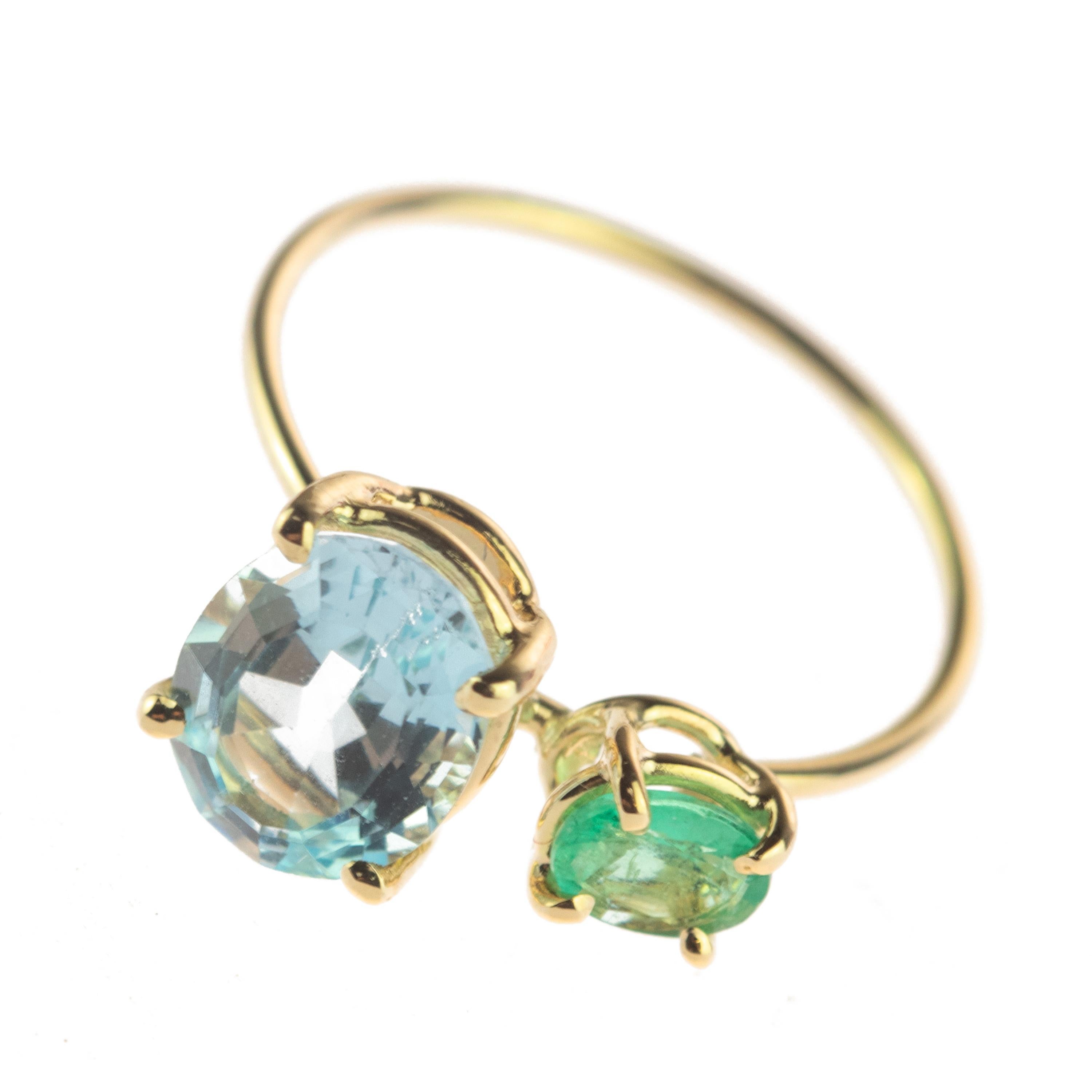 Rétro Intini Jewels Smeraldo Topazio Oro 18 Carati Cocktail Anello fatto a mano Moderno Italia in vendita