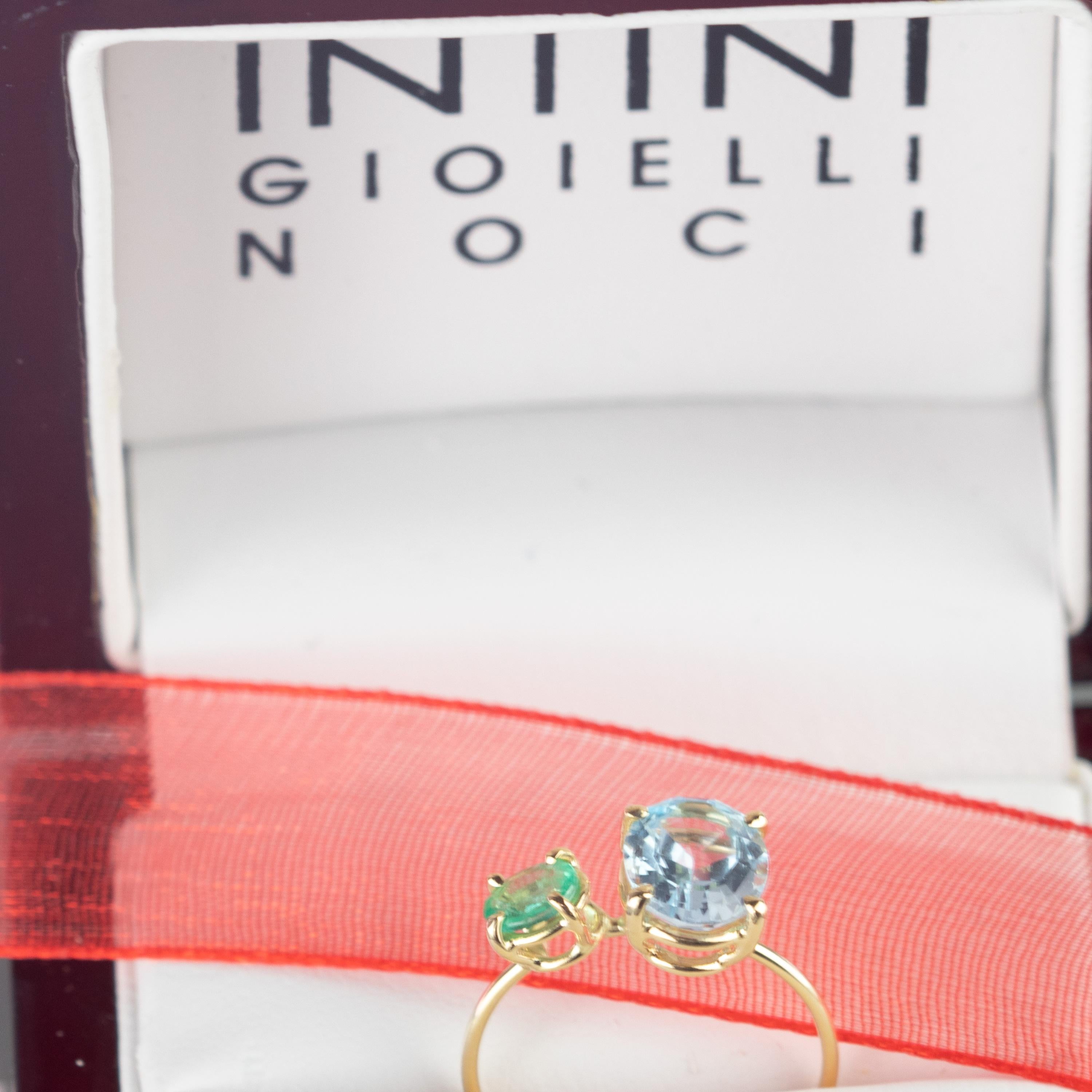 Intini Jewels Smeraldo Topazio Oro 18 Carati Cocktail Anello fatto a mano Moderno Italia In condizioni Nuovo in vendita a Milano, IT