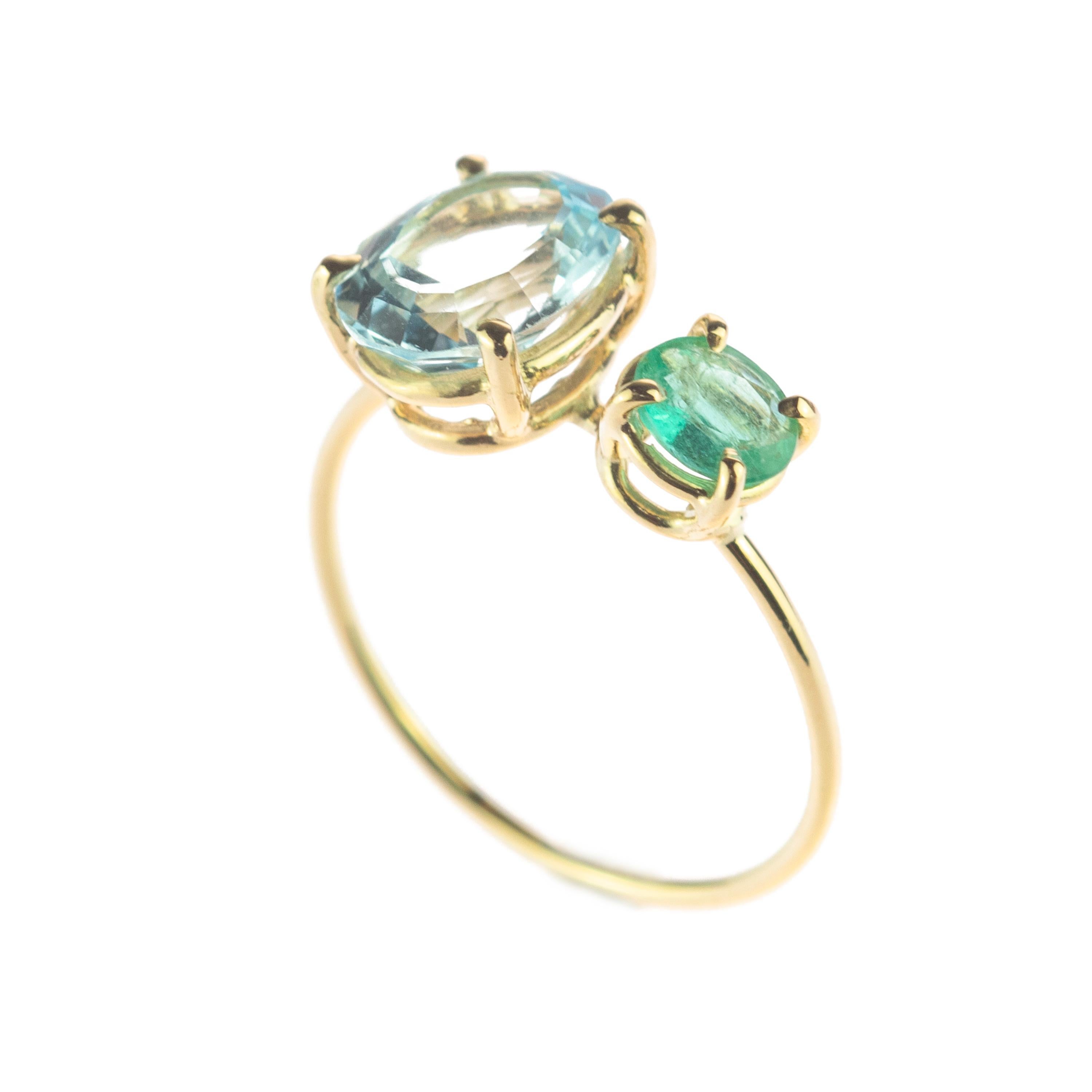 Italienischer handgefertigter Cocktail-Ring,tini Jewels, Topas, Smaragd, 9 Karat Gold Damen im Angebot