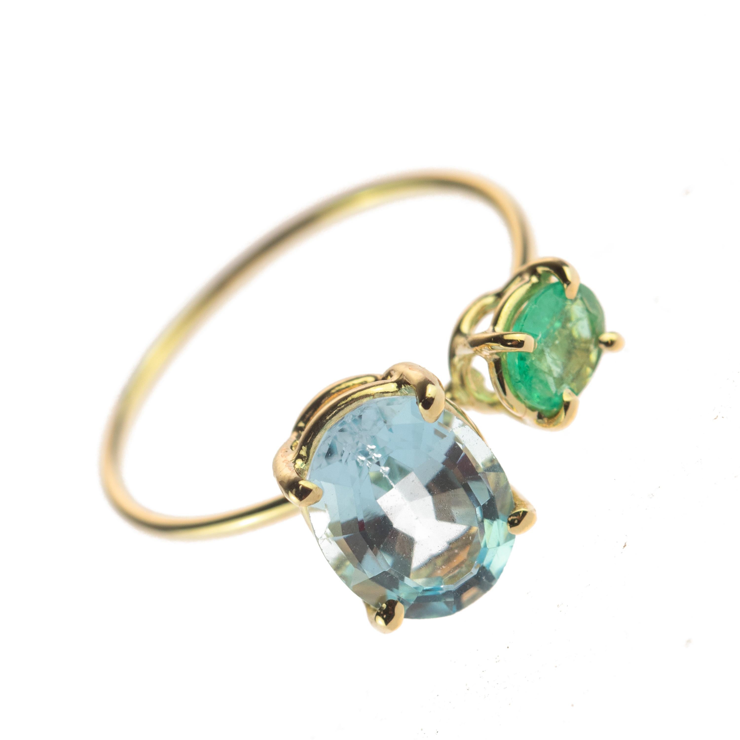 Italienischer handgefertigter Cocktail-Ring,tini Jewels, Topas, Smaragd, 9 Karat Gold im Angebot 1