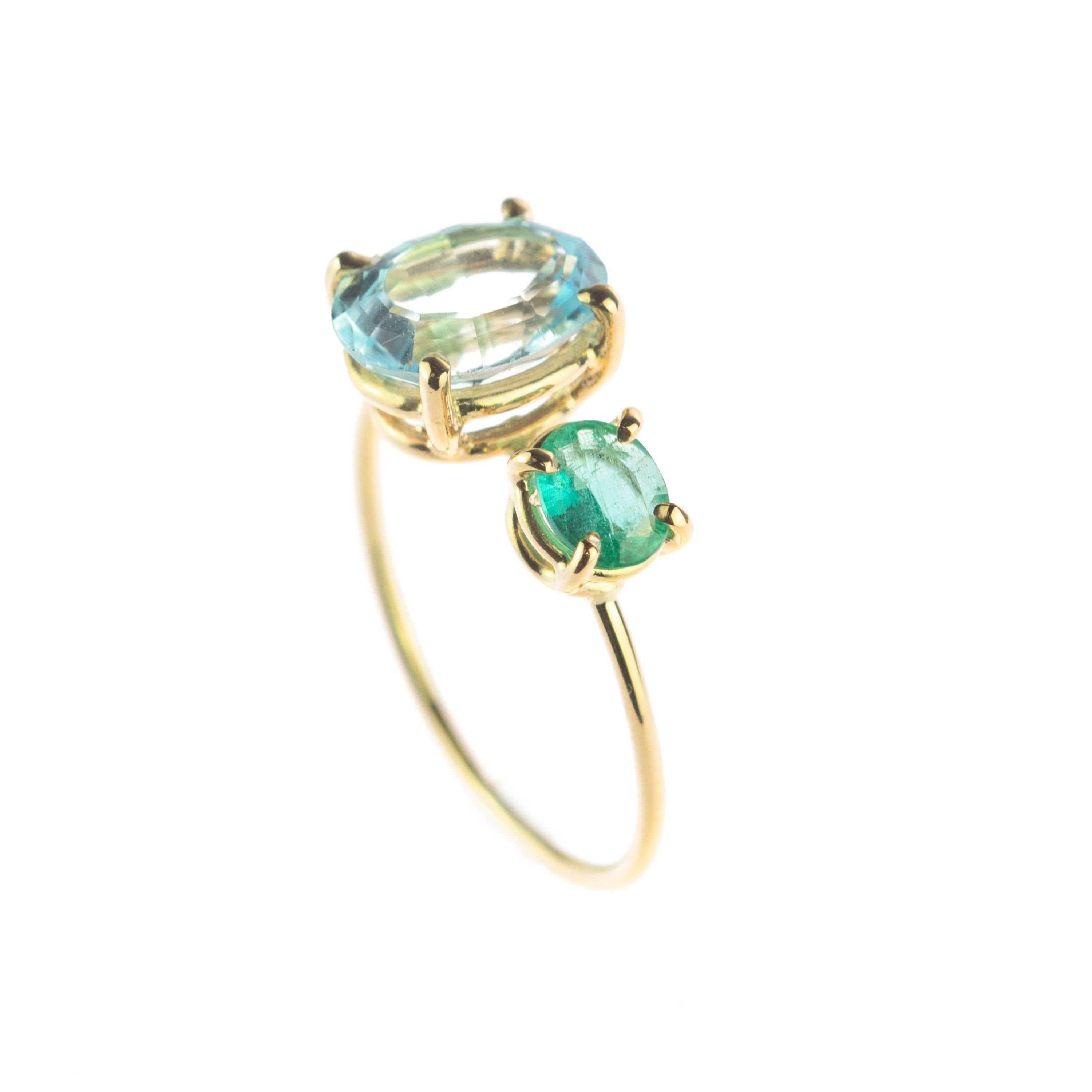 Italienischer handgefertigter Cocktail-Ring,tini Jewels, Topas, Smaragd, 9 Karat Gold im Angebot 2