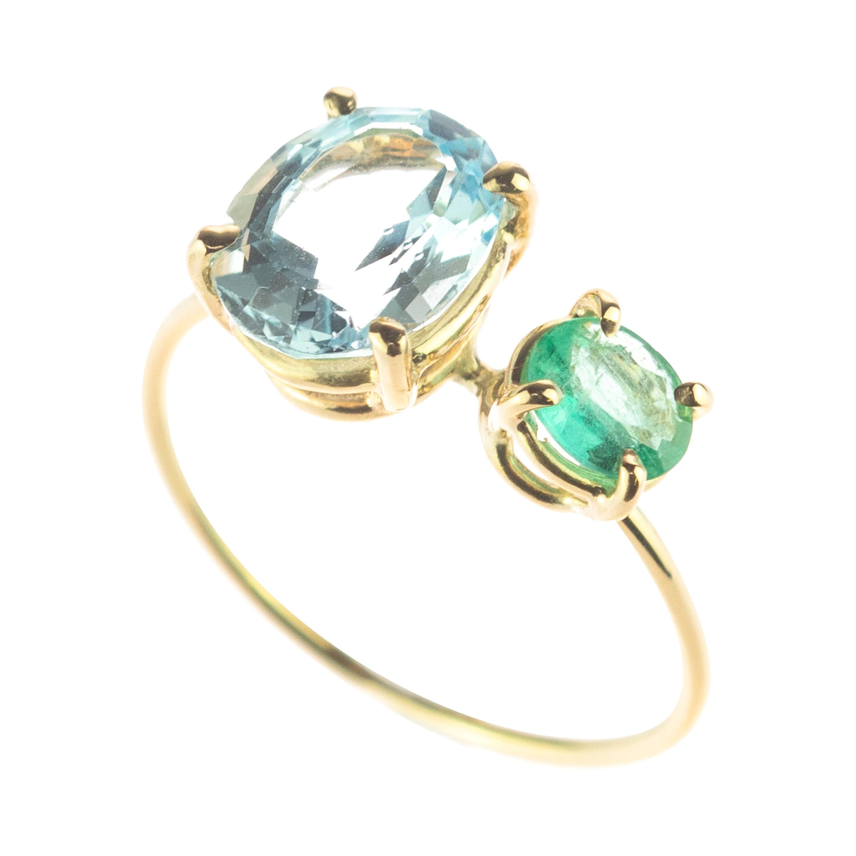 Italienischer handgefertigter Cocktail-Ring,tini Jewels, Topas, Smaragd, 9 Karat Gold