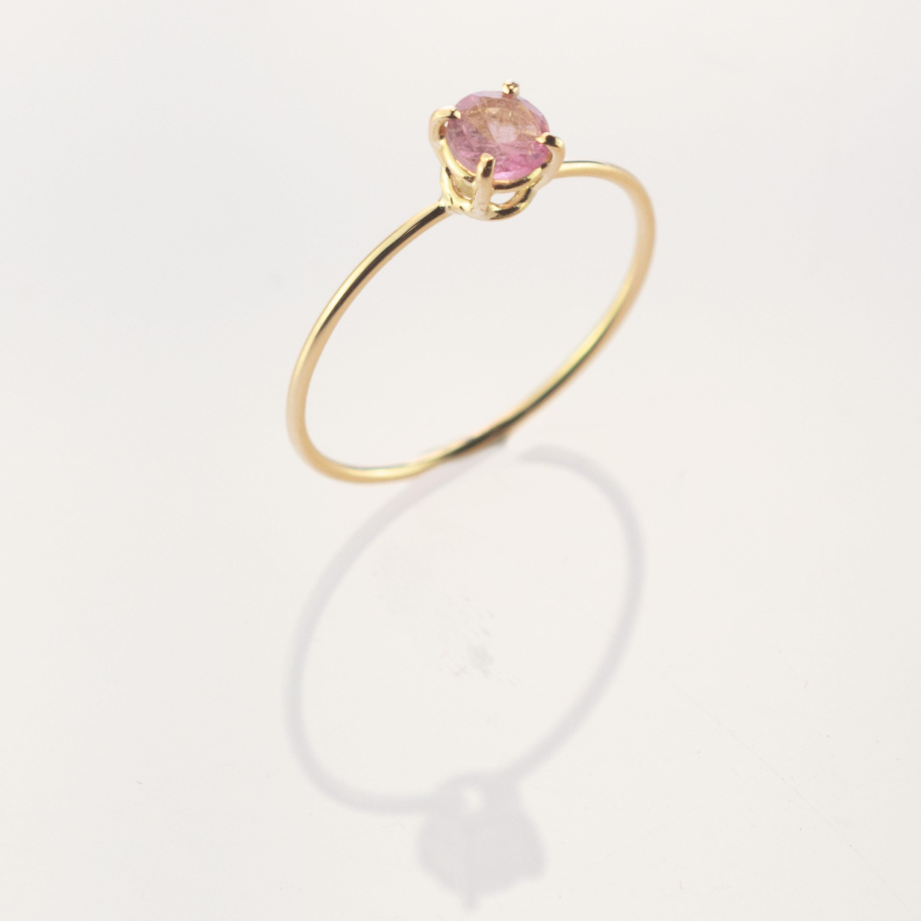 Brilliant Cut Intini Jewels Tourmaline 9 Karat Gold Handmade Delicate Modern Chic Italy Ring For Sale
