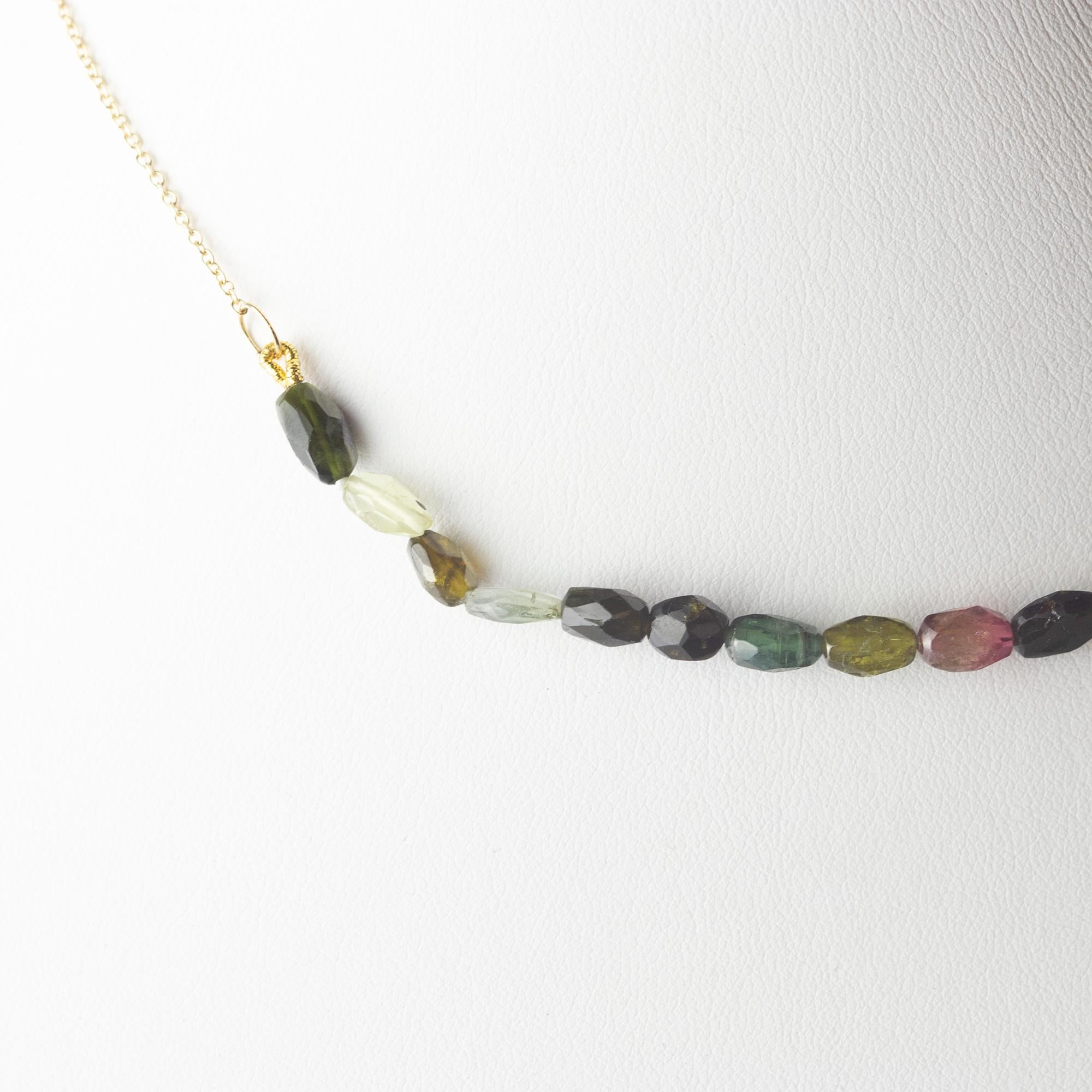 Intini Jewels Collier déco coloré en or jaune 18 carats avec chaîne et tourmaline ovale en vente 2