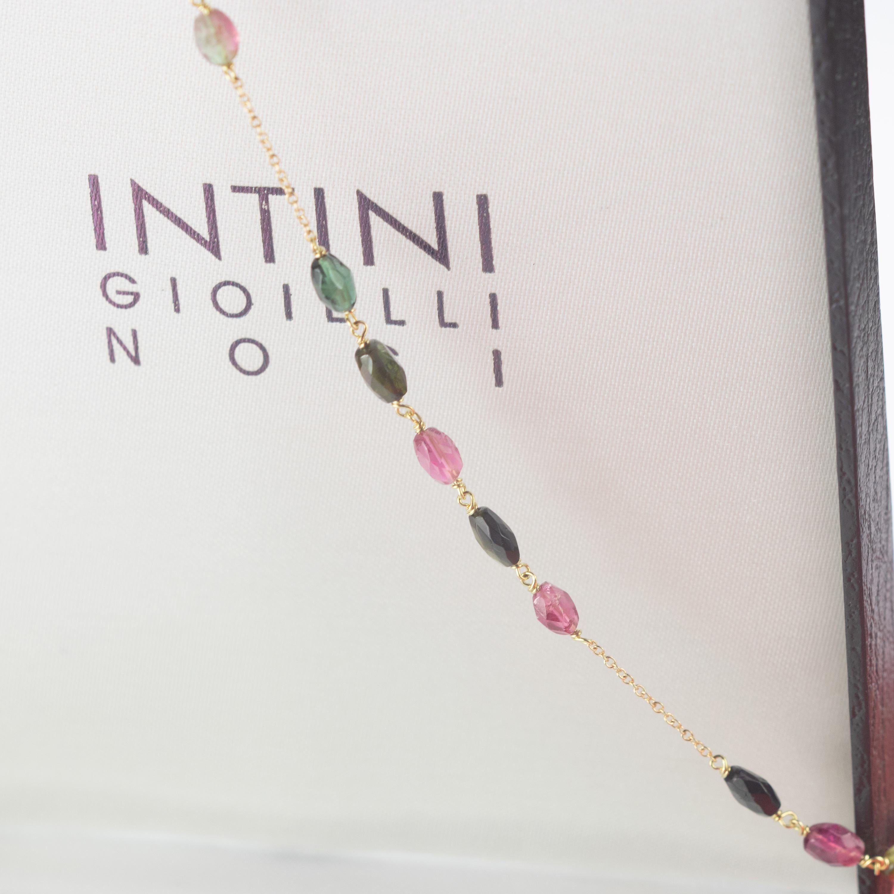 Oval Cut Intini Jewels Tourmaline Oval 18 Karat Yellow Gold Chain Colorful Necklace For Sale