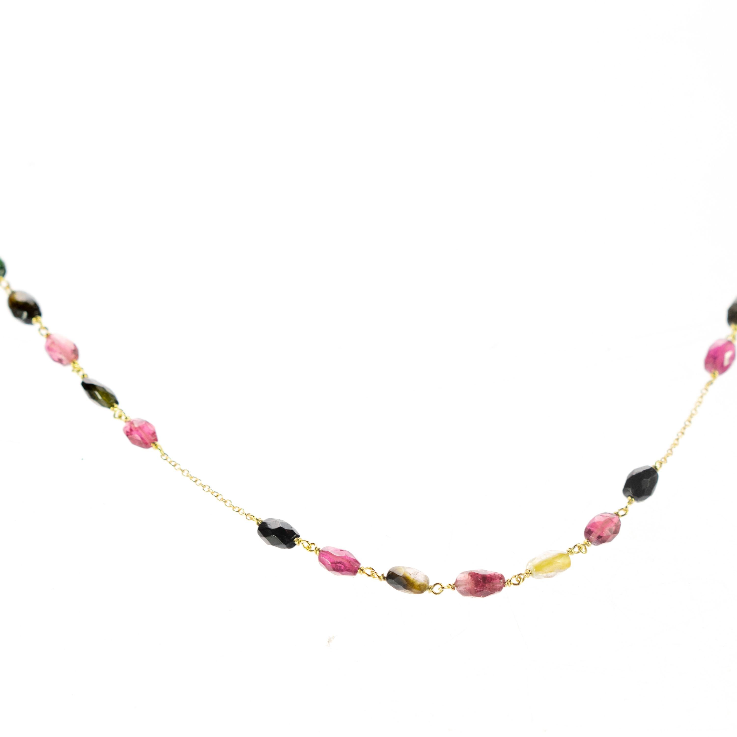 Intini Jewels Tourmaline Oval 18 Karat Yellow Gold Chain Colorful Necklace For Sale 1