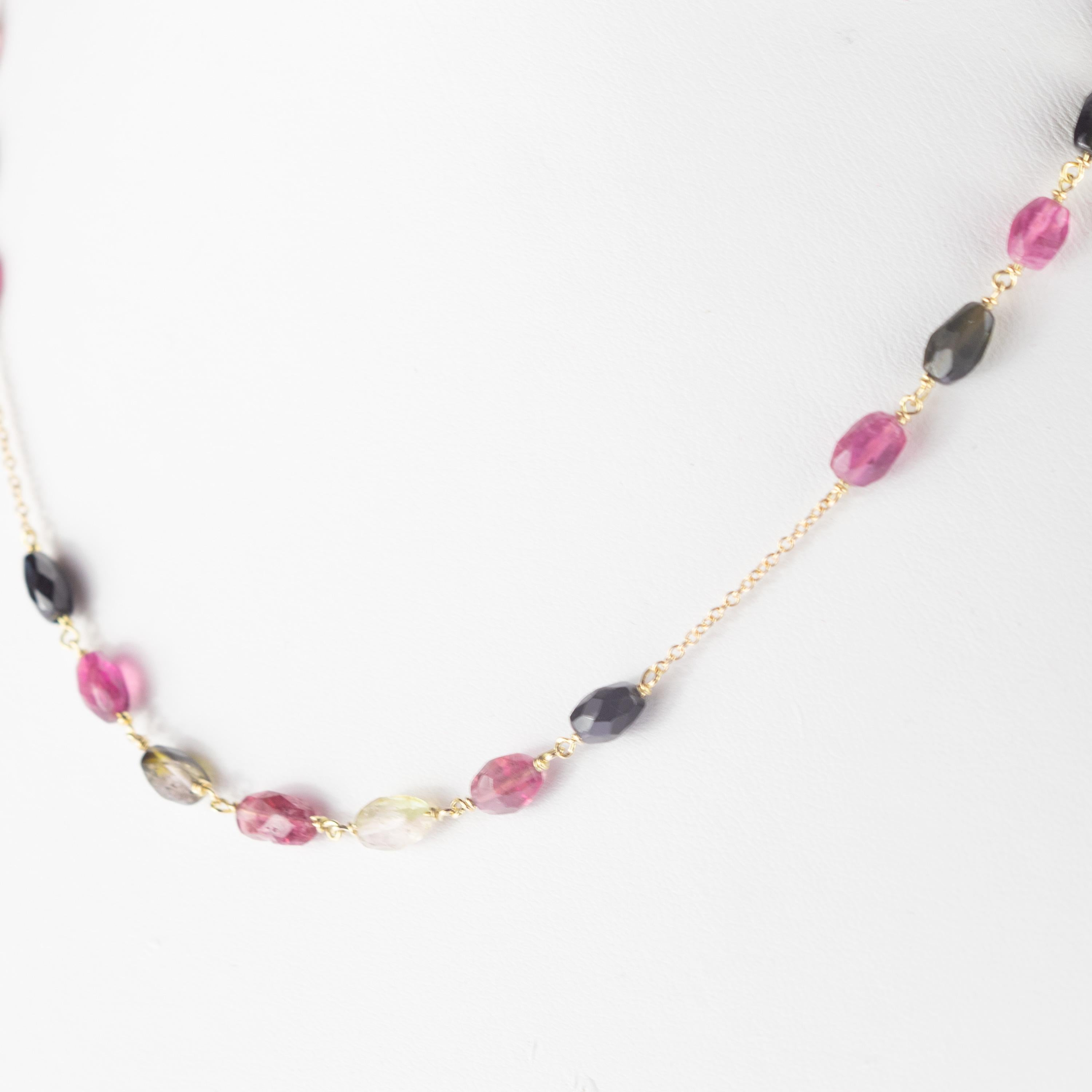 Intini Jewels Turmalina Ovalada Cadena de Oro Colorido Arco Iris Chic Collar Moderno en venta