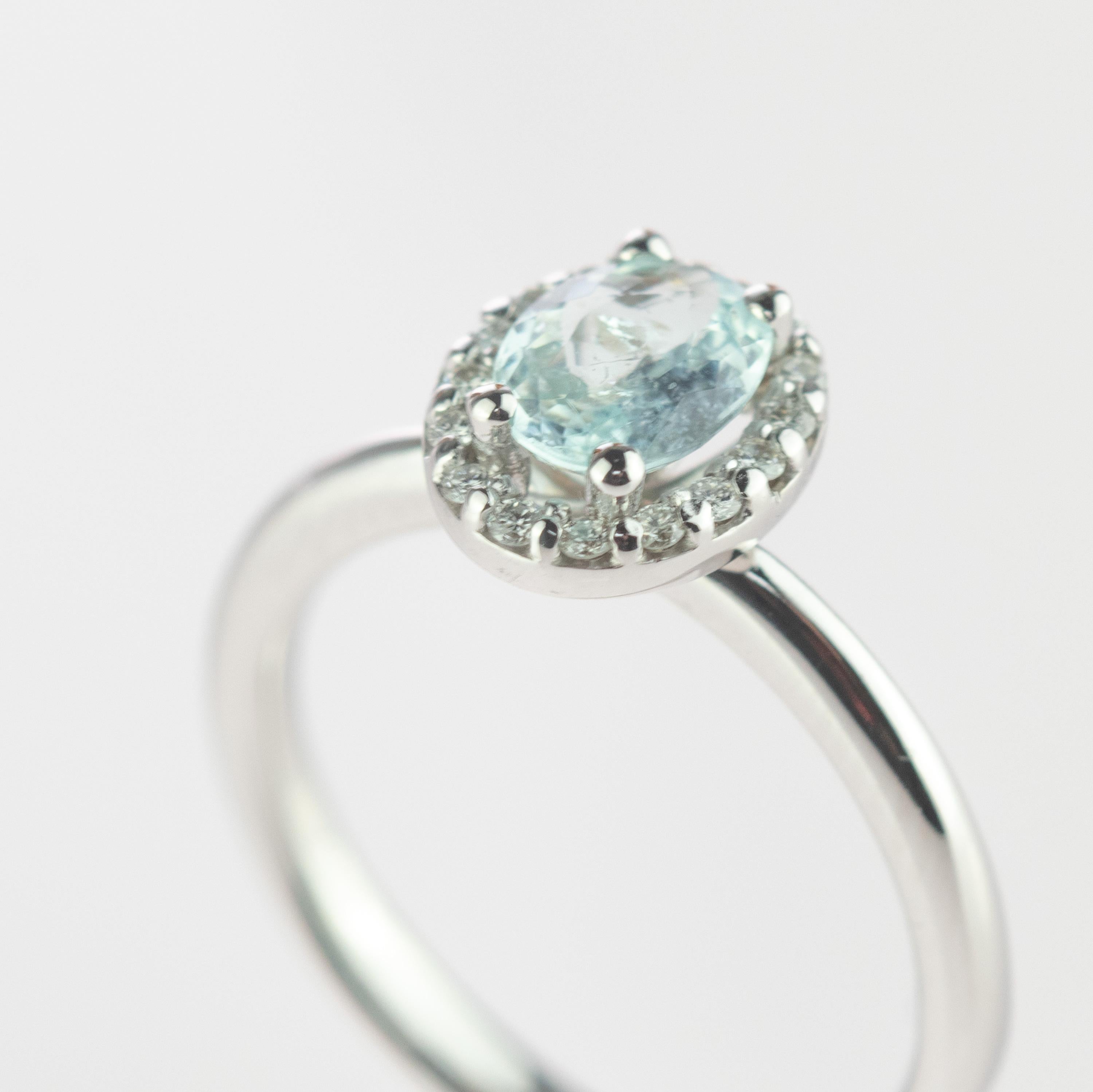 Romantic Intini Jewels Tourmaline Paraiba Diamond 18 Karat White Gold Oval Handmade Ring