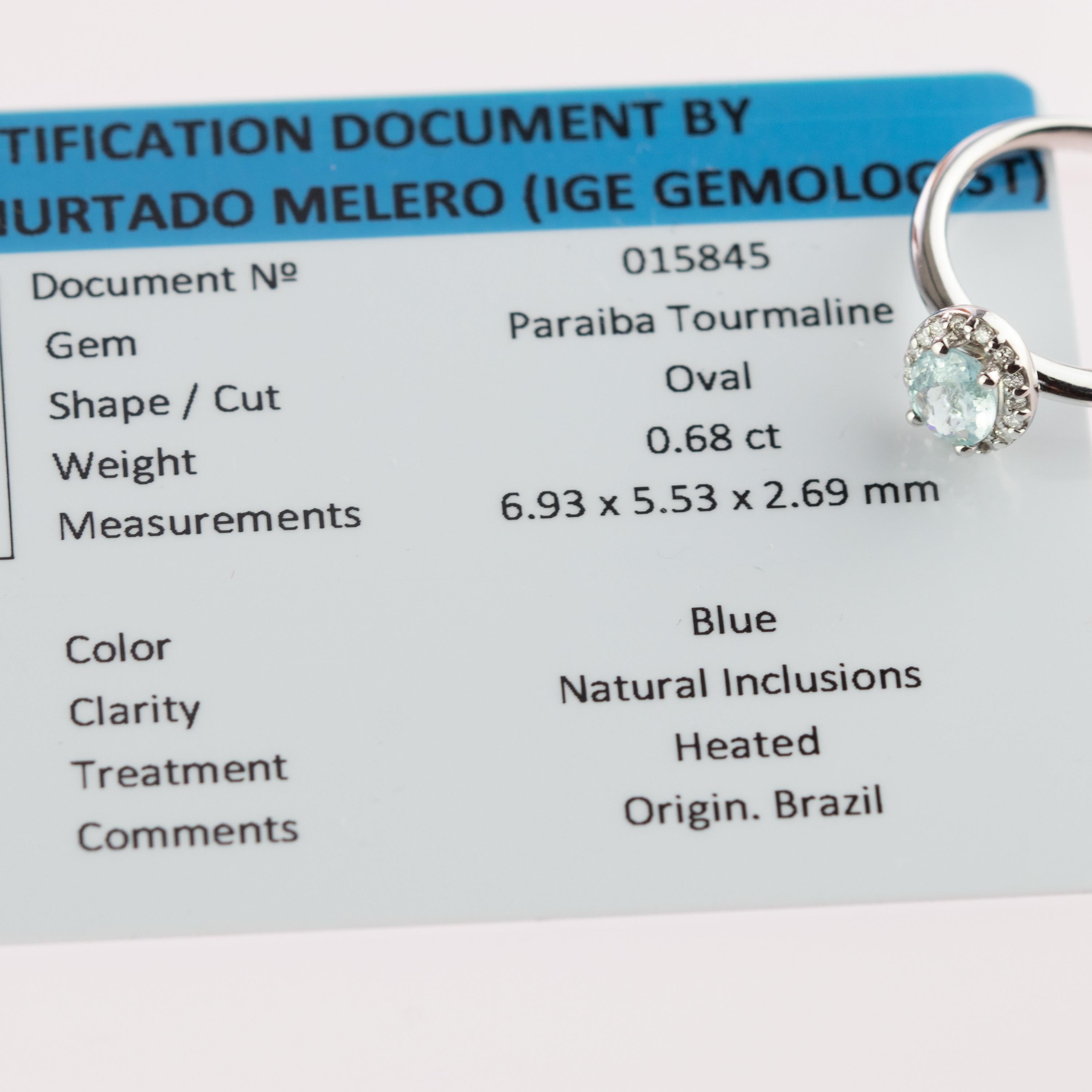 Intini Jewels Tourmaline Paraiba Diamond 18 Karat White Gold Oval Handmade Ring In New Condition In Milano, IT