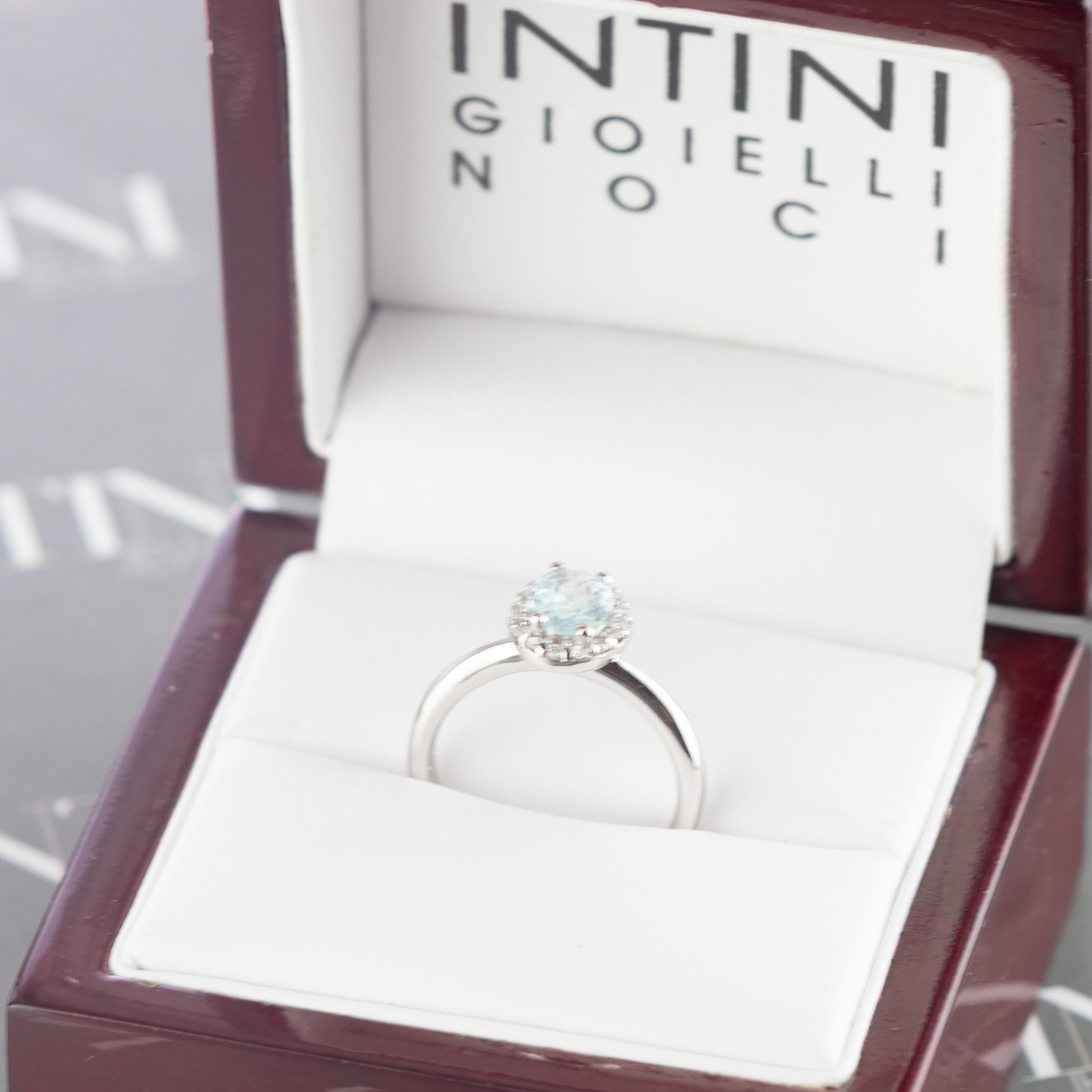 Women's or Men's Intini Jewels Tourmaline Paraiba Diamond 18 Karat White Gold Oval Handmade Ring