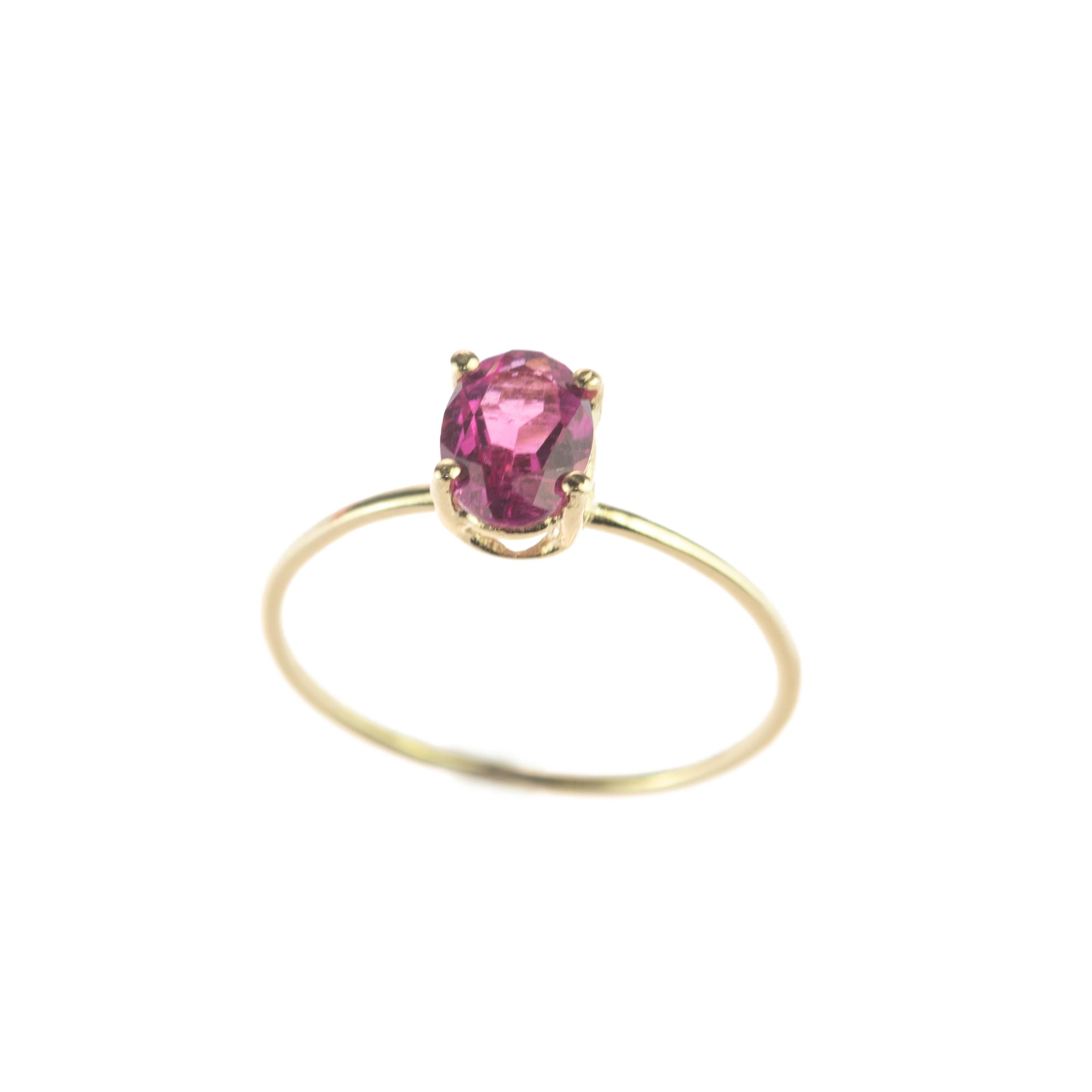 Intini Jewels Tourmaline Pink Purple 14 Karat Yellow Gold Cocktail Handmade Ring For Sale 4