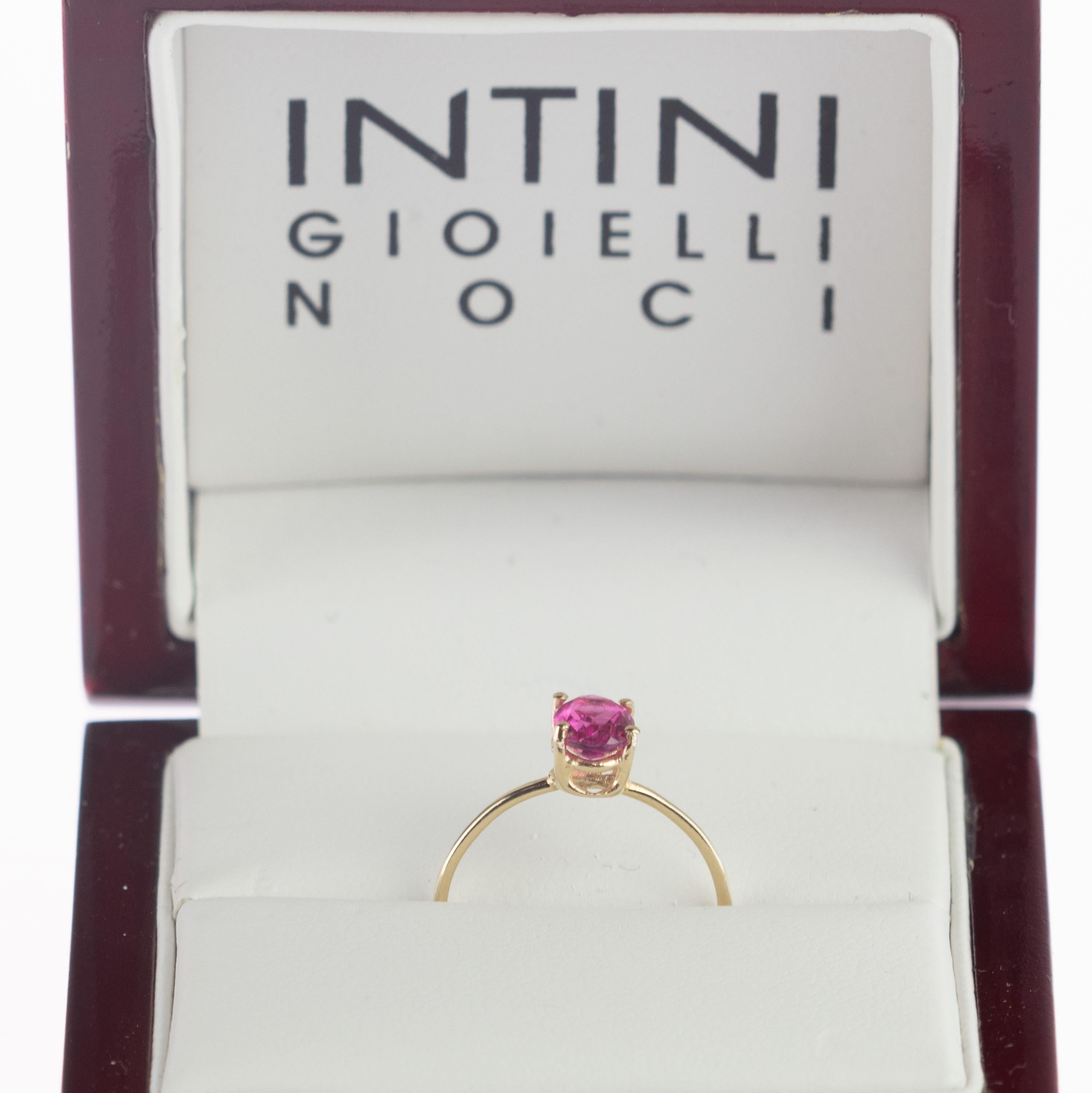 Romantic Intini Jewels Tourmaline Pink Purple 14 Karat Yellow Gold Cocktail Handmade Ring For Sale