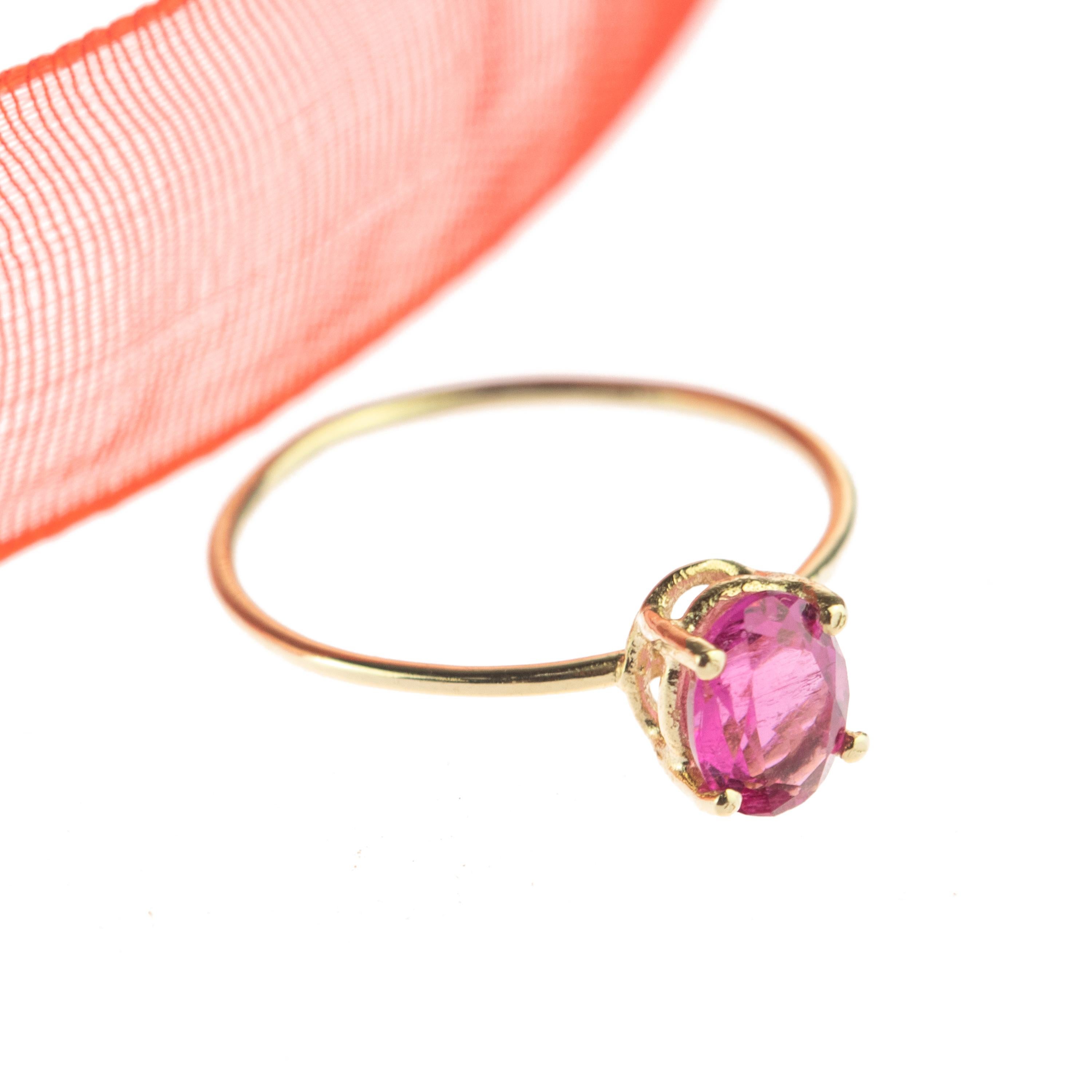 Oval Cut Intini Jewels Tourmaline Pink Purple 14 Karat Yellow Gold Cocktail Handmade Ring For Sale