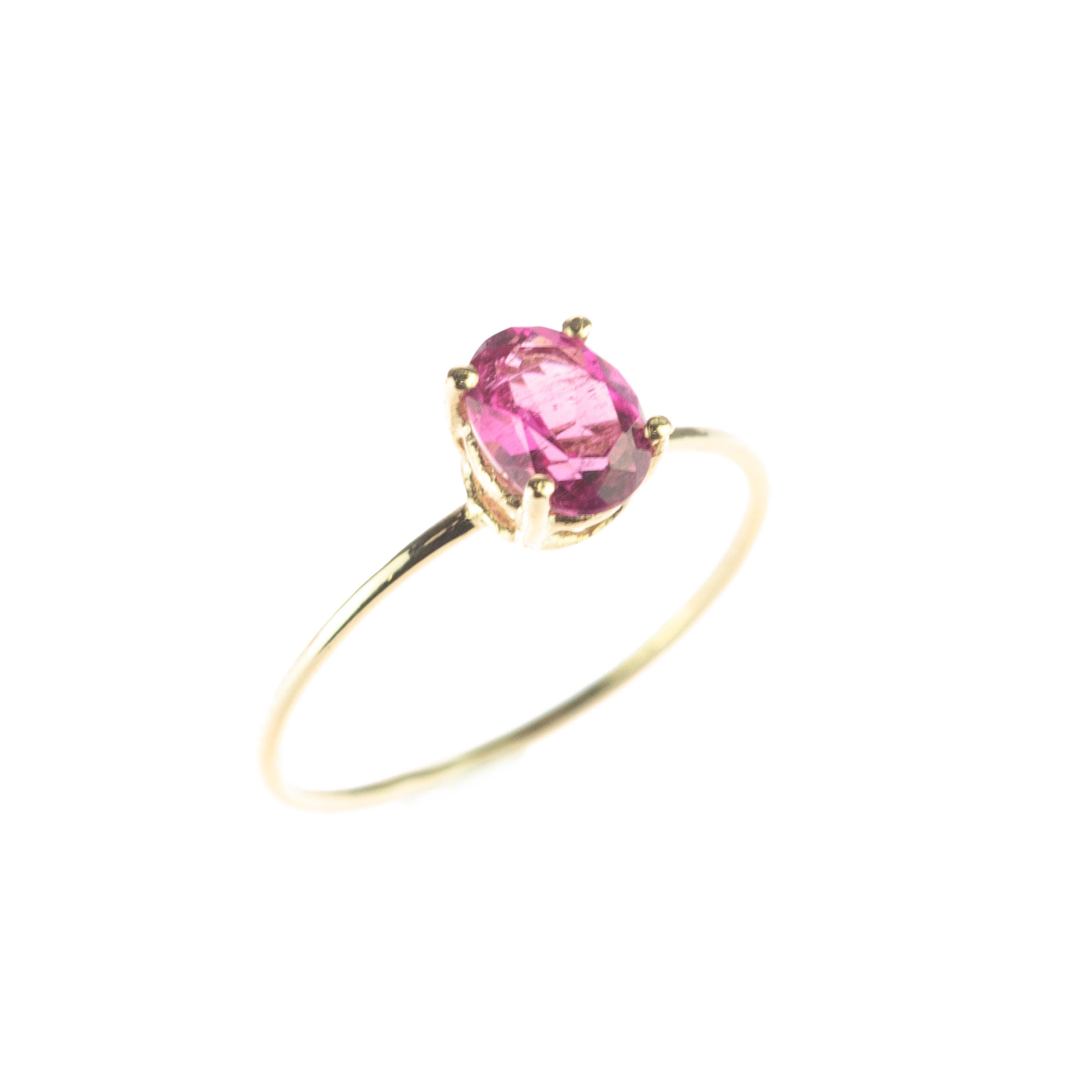 Women's Intini Jewels Tourmaline Pink Purple 14 Karat Yellow Gold Cocktail Handmade Ring For Sale