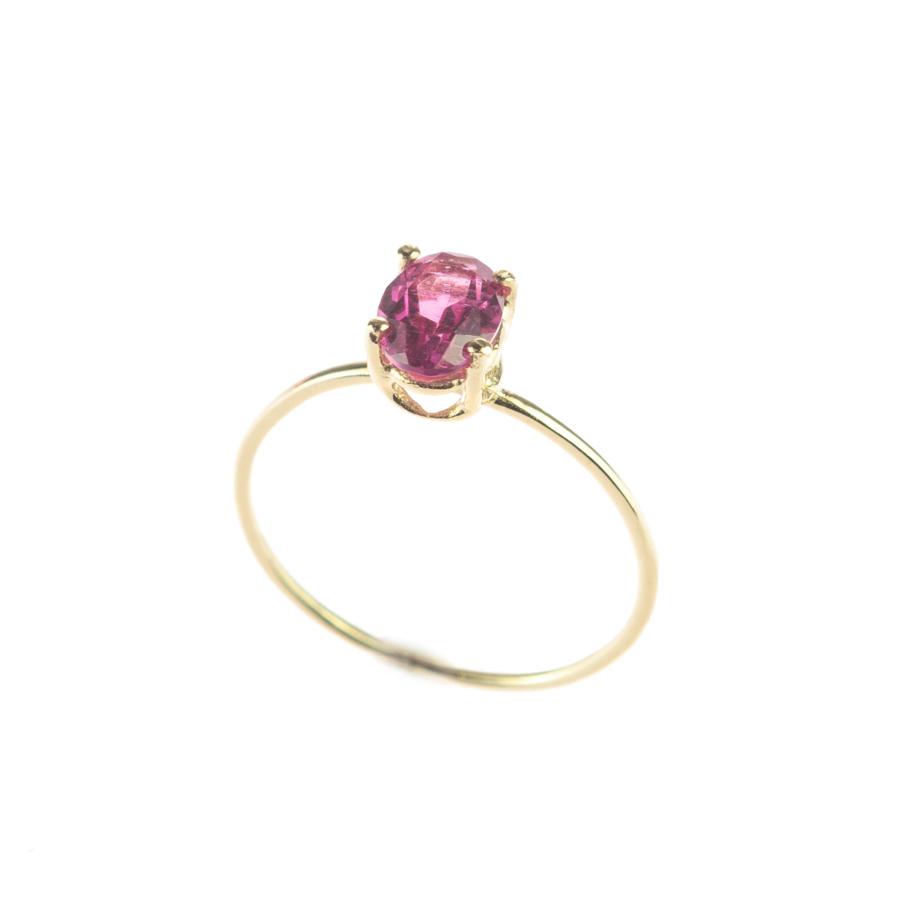 Intini Jewels Tourmaline Pink Purple 14 Karat Yellow Gold Cocktail Handmade Ring For Sale 1