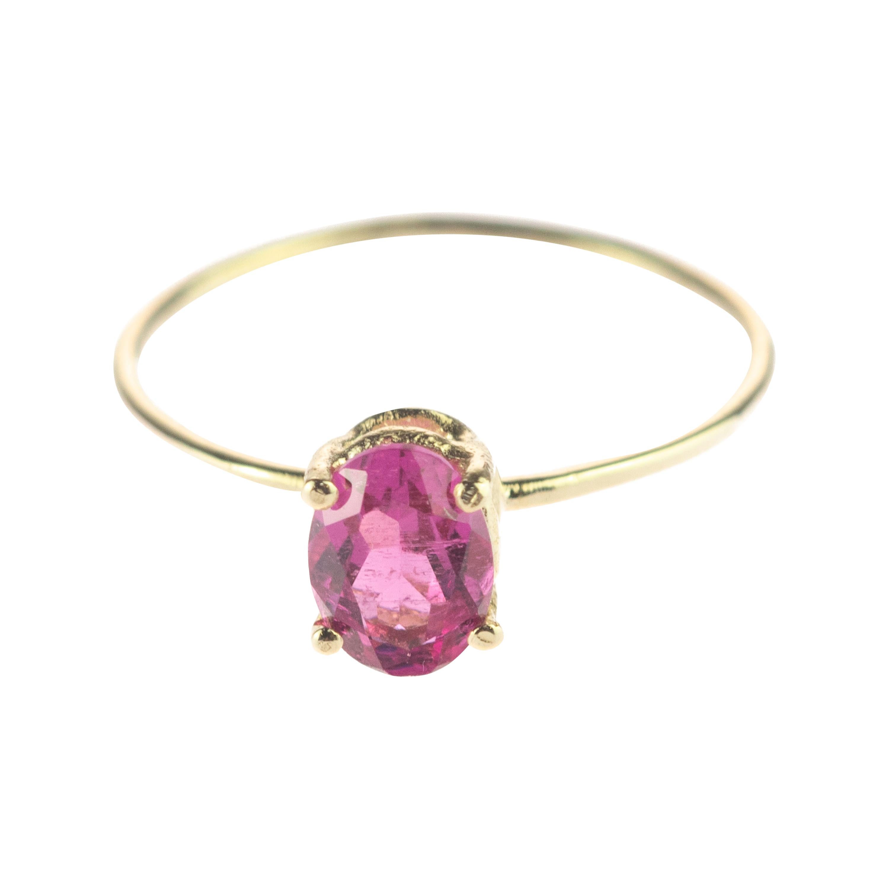 Intini Jewels Tourmaline Pink Purple 14 Karat Yellow Gold Cocktail Handmade Ring For Sale