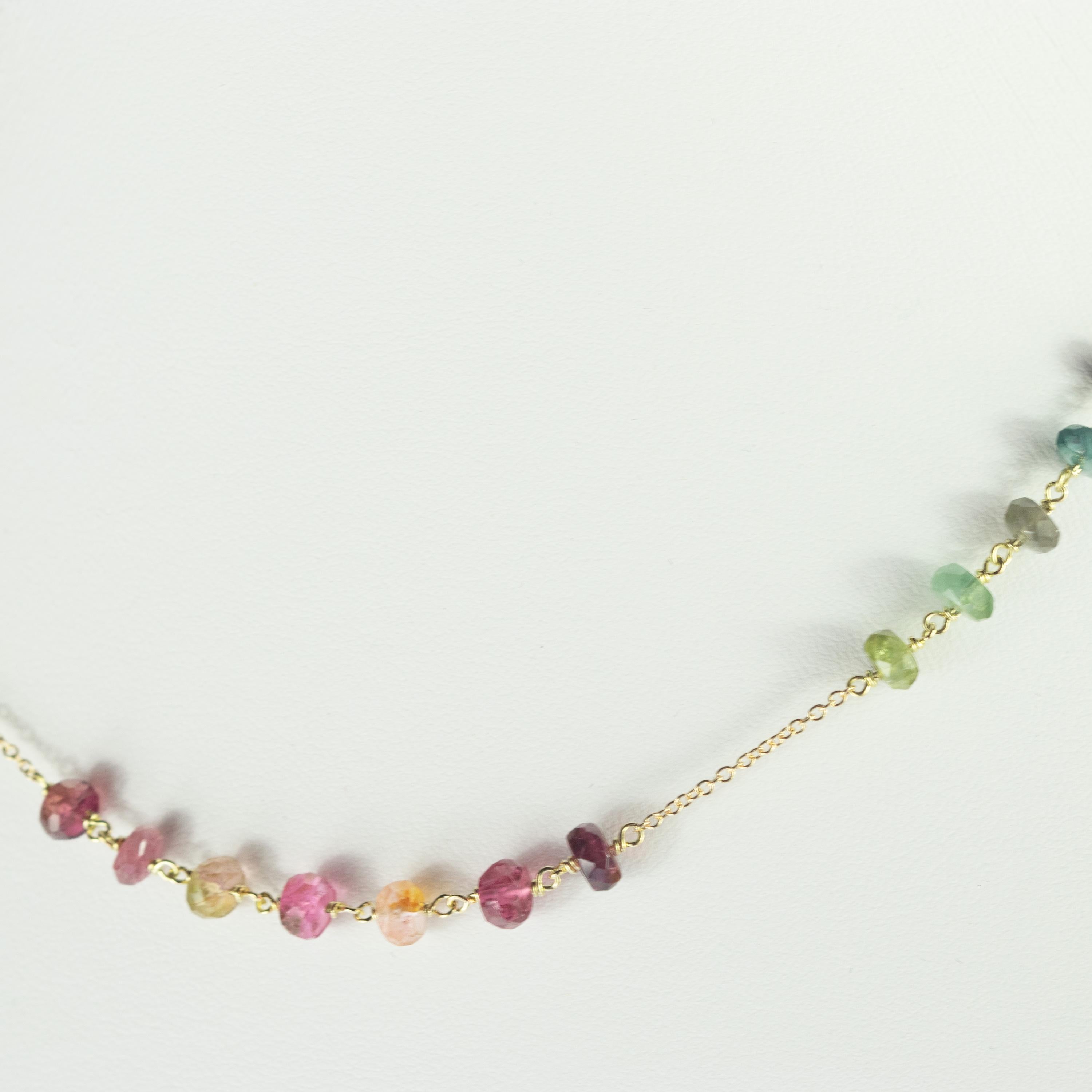 Intini Jewels Collier coloré à chaîne en or jaune 9 carats avec rondelles de tourmaline Neuf - En vente à Milano, IT