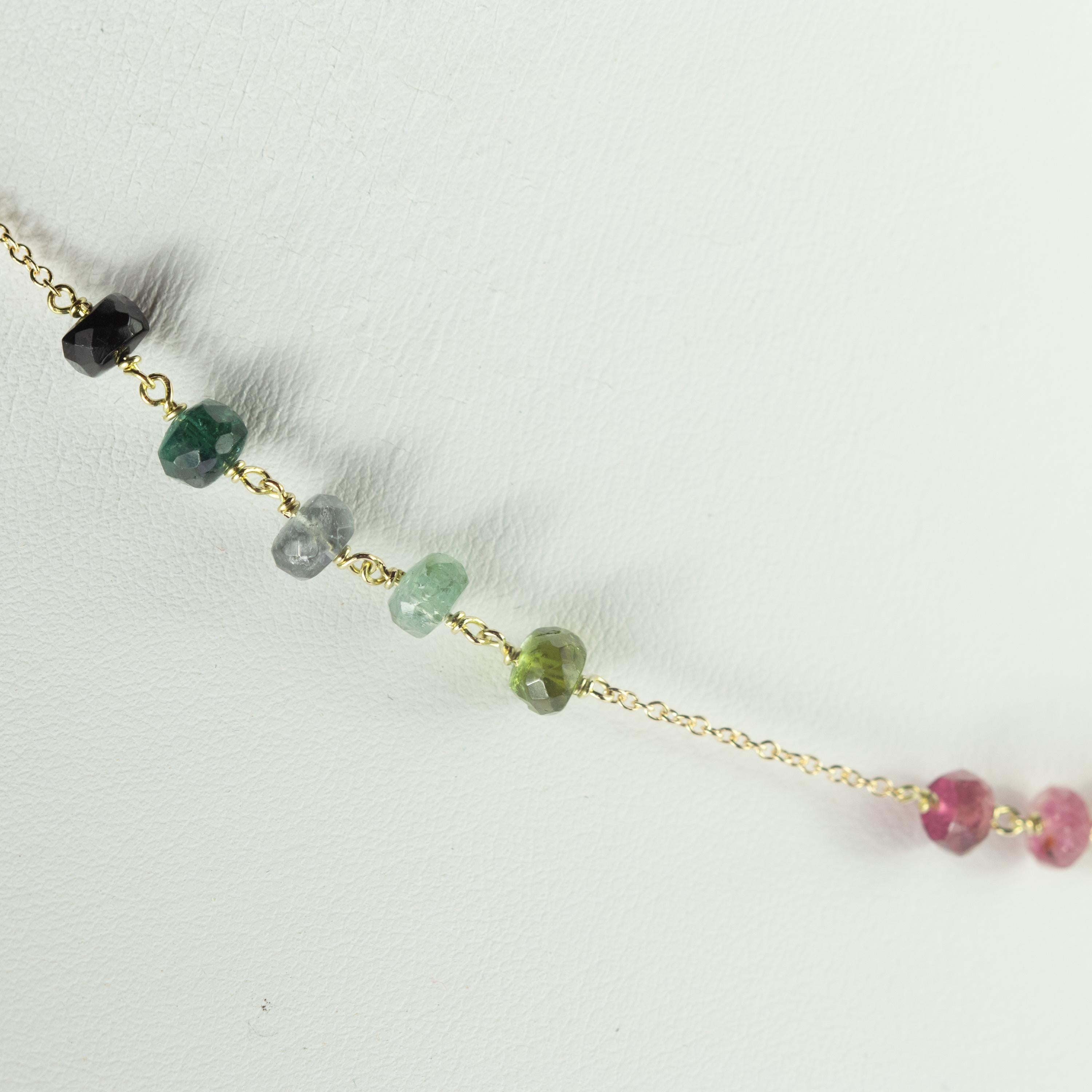 Intini Jewels Collier coloré à chaîne en or jaune 9 carats avec rondelles de tourmaline Unisexe en vente