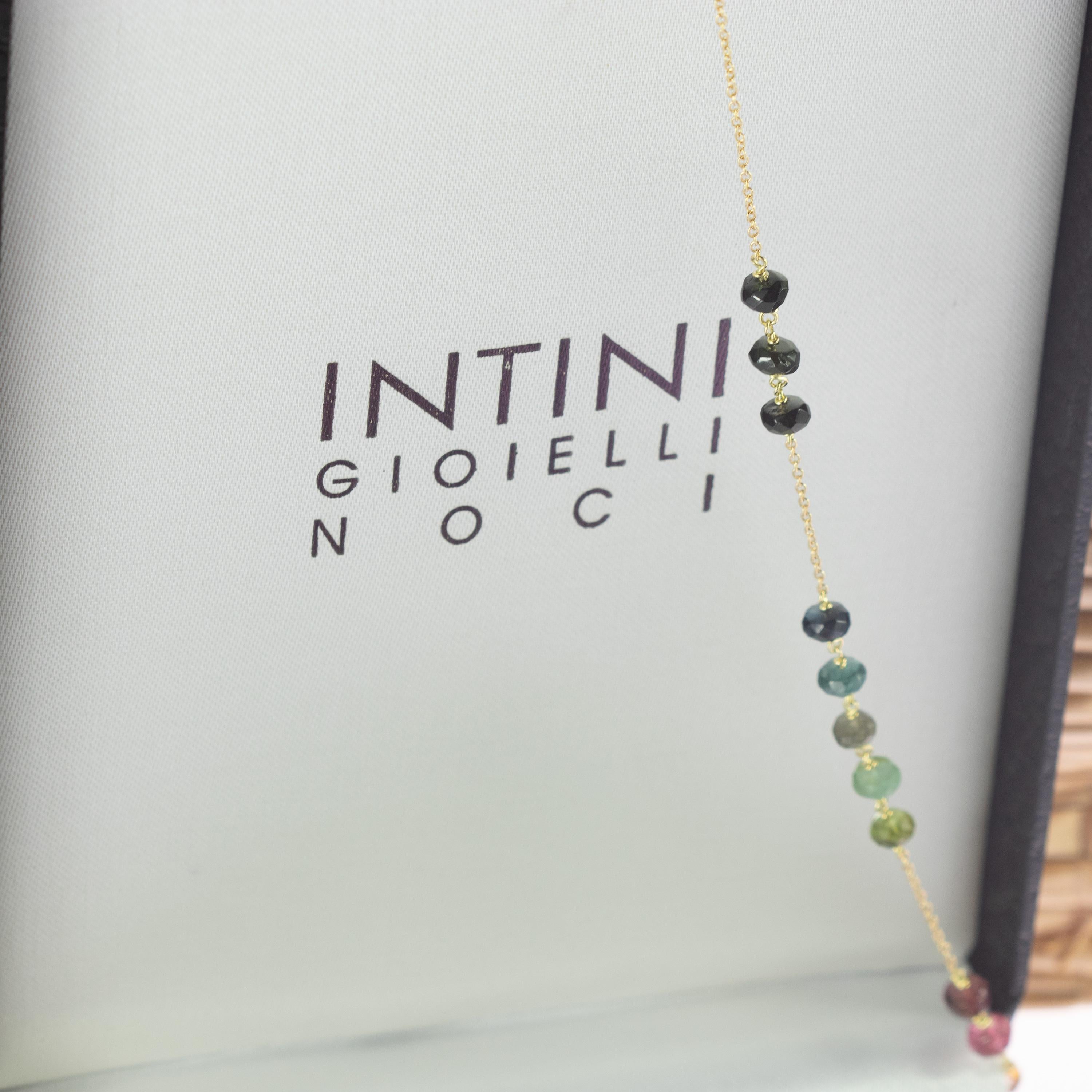 Intini Jewels Collier coloré à chaîne en or jaune 9 carats avec rondelles de tourmaline en vente 1
