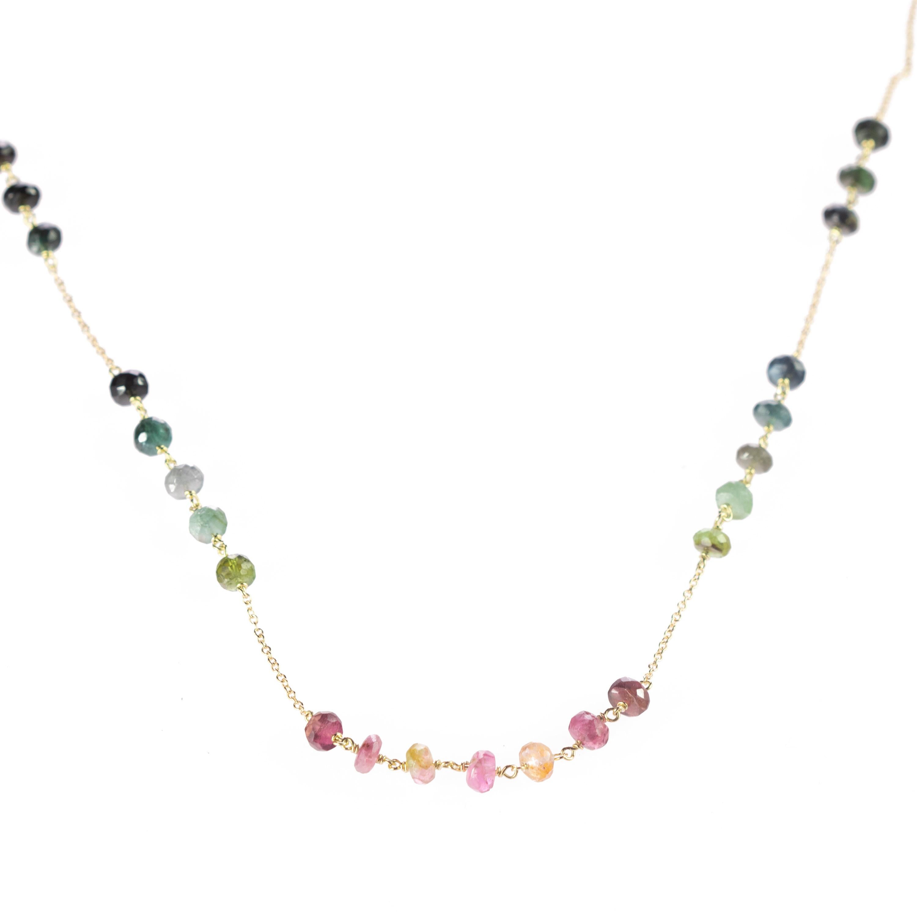 Intini Jewels - Collana con tormalina e rondelle in oro con catena colorata in vendita 3