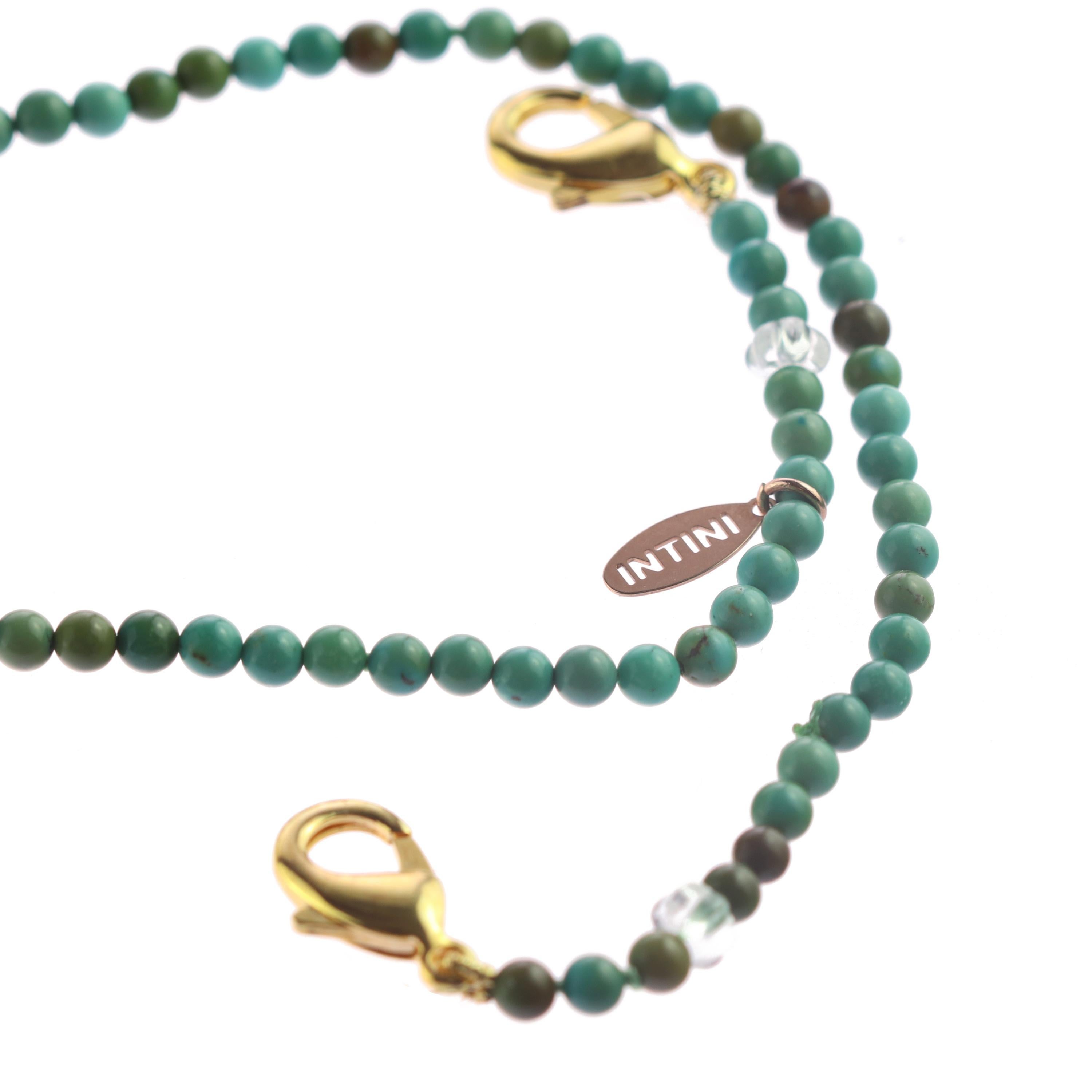 Intini Jewels Collier ras de cou masque en perles turquoise avec lanières et masque, fait à la main en vente 4