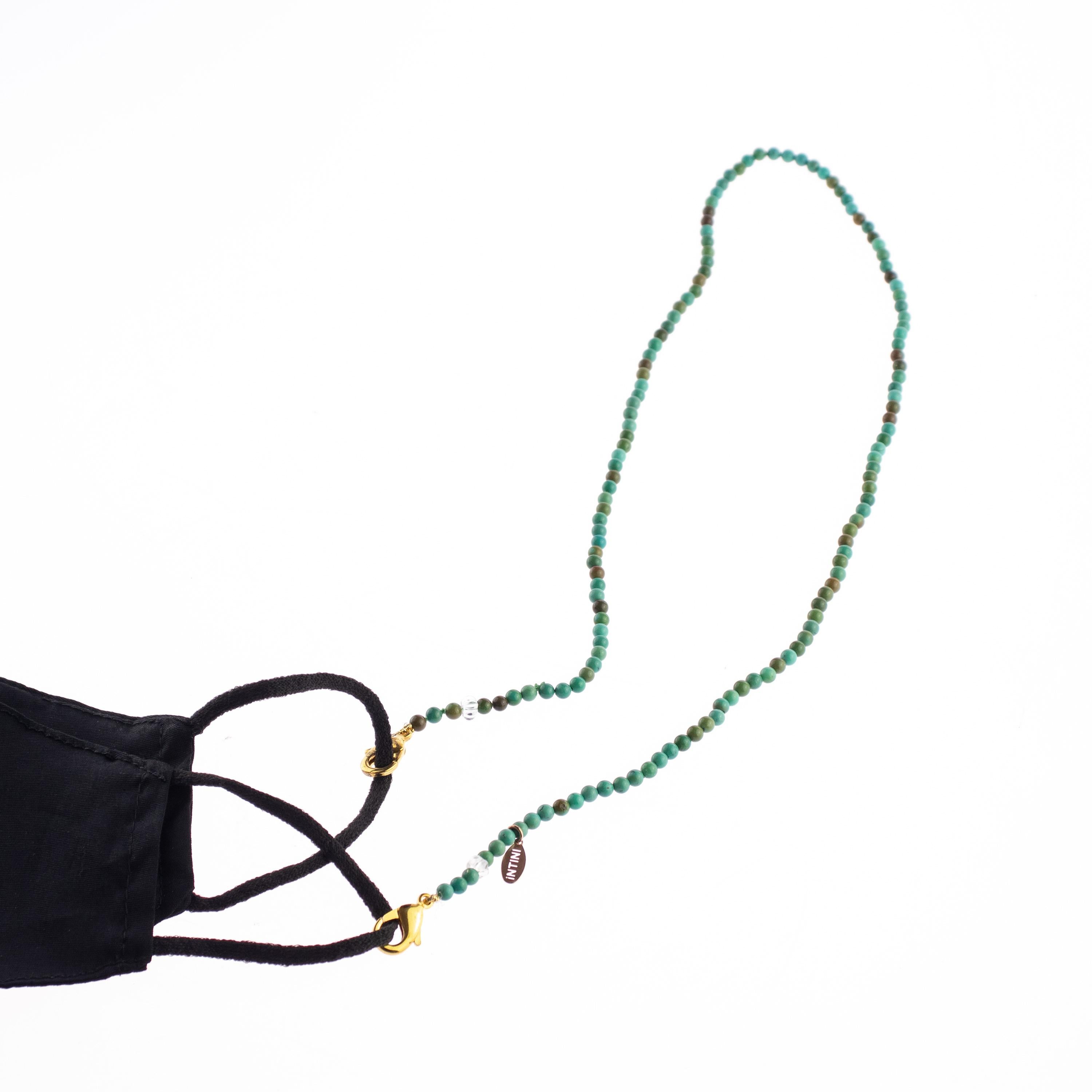 Intini Jewels Collier ras de cou masque en perles turquoise avec lanières et masque, fait à la main en vente 5