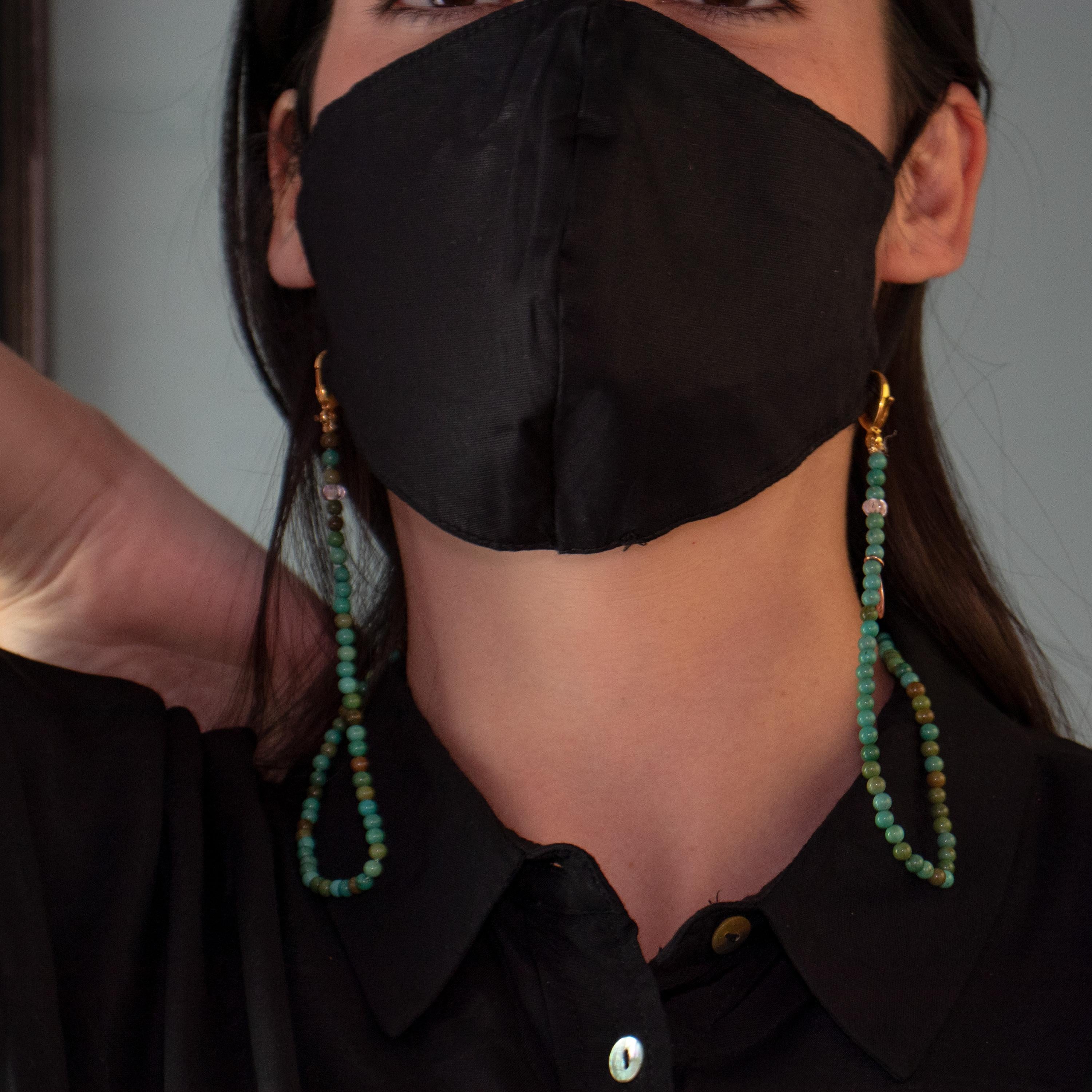 Art nouveau Intini Jewels Collier ras de cou masque en perles turquoise avec lanières et masque, fait à la main en vente