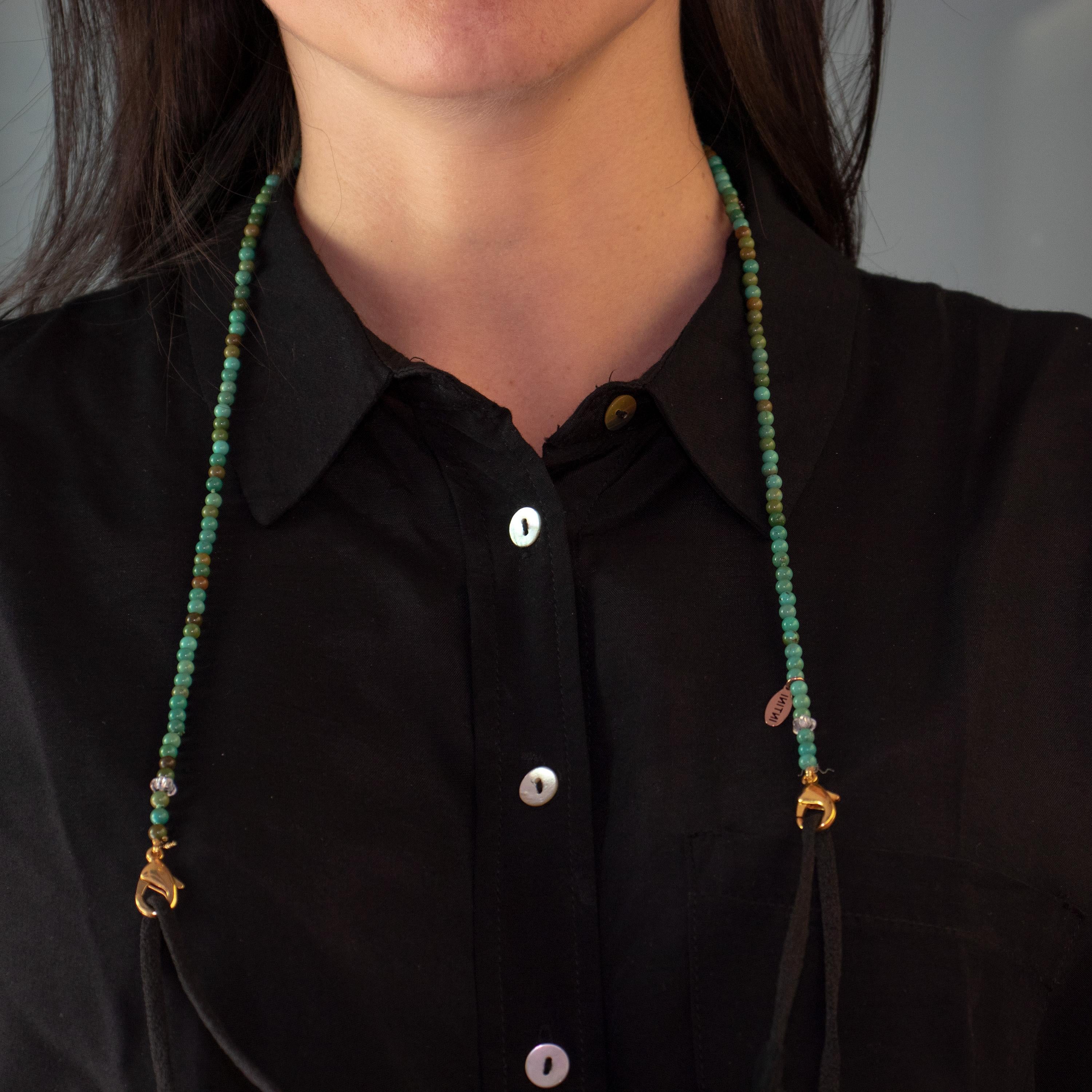 Intini Jewels Collier ras de cou masque en perles turquoise avec lanières et masque, fait à la main Neuf - En vente à Milano, IT