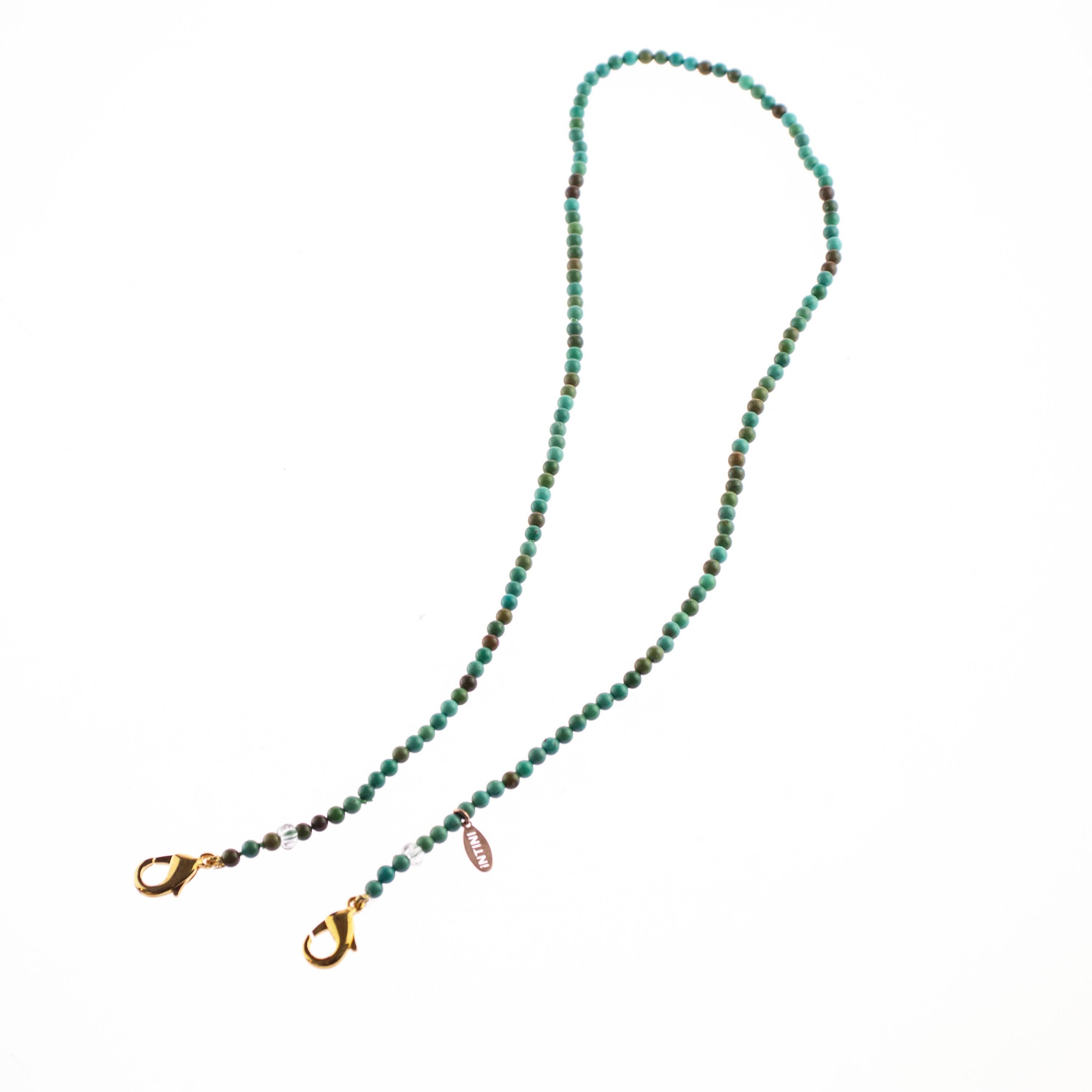 Intini Jewels Collier ras de cou masque en perles turquoise avec lanières et masque, fait à la main en vente 2