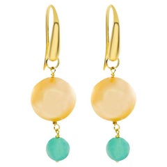 Intini Jewels Turquoise Golden South Sea Pearls 18K Yellow Gold Dangle Earrings