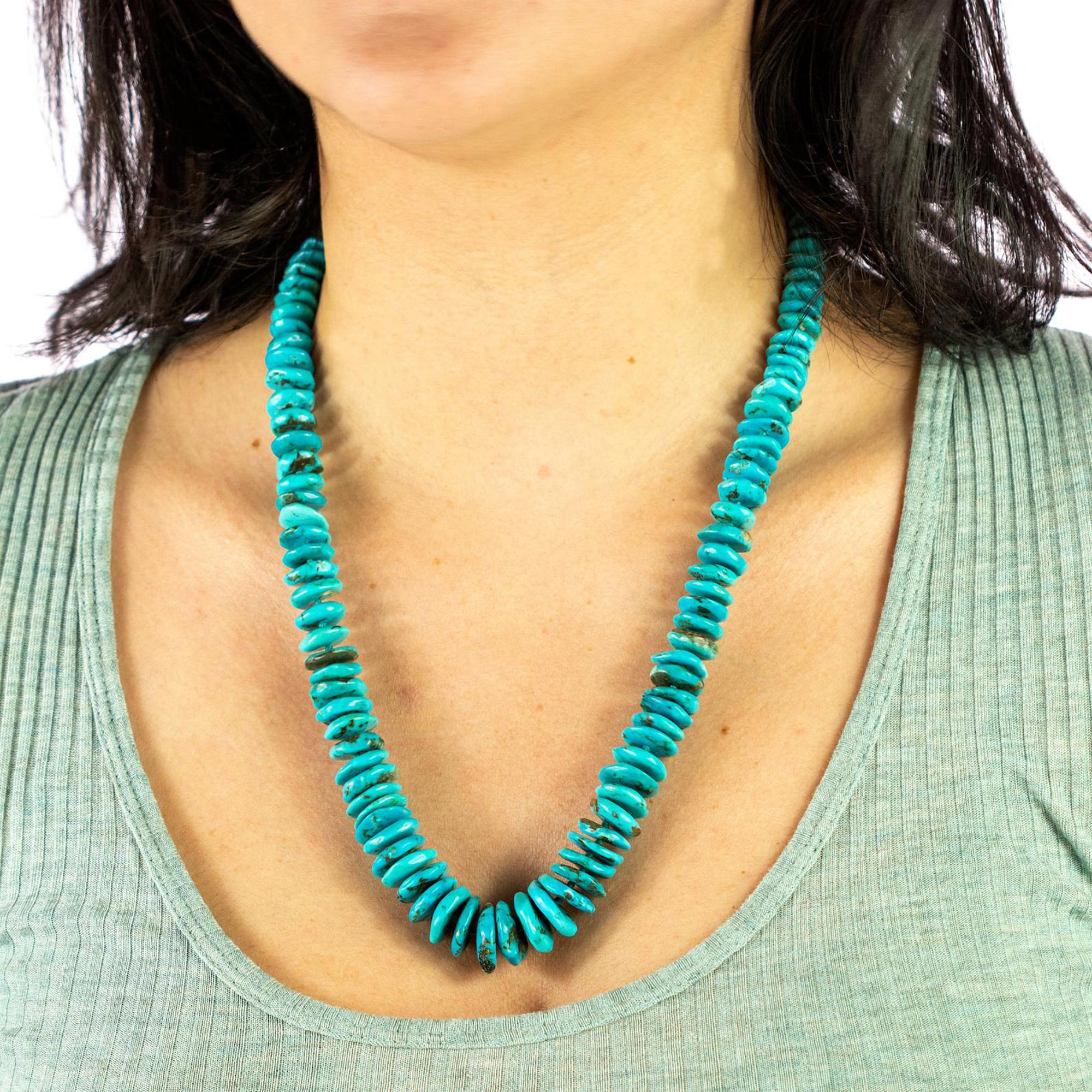 TreasureBay Stunning Handmade Five-strand Natural Turquoise Gemstone Beaded Necklace Women's Turquoise Necklace
