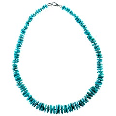 Intini Jewels Turquoise Washers Chips Beaded Sterling Silver Boho Chic Necklace