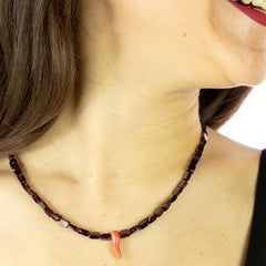 Intini Jewels Violet Garnet Coral Horn 925 Sterling Silver Beaded Boho Necklace