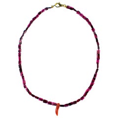 Intini Jewels Violet Garnet Coral Horn 925 Sterling Silver Beaded Boho Necklace