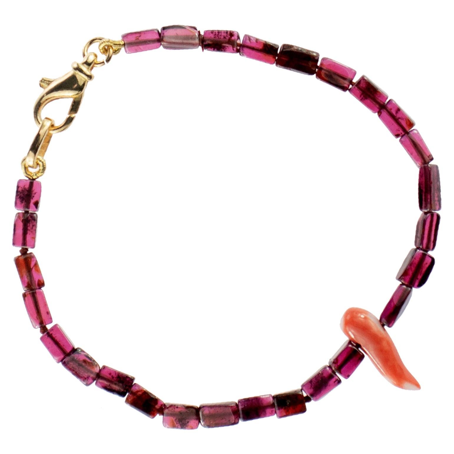 Intini Jewels Bracciale in perline Boho Vibe in argento sterling con corallo e granato viola