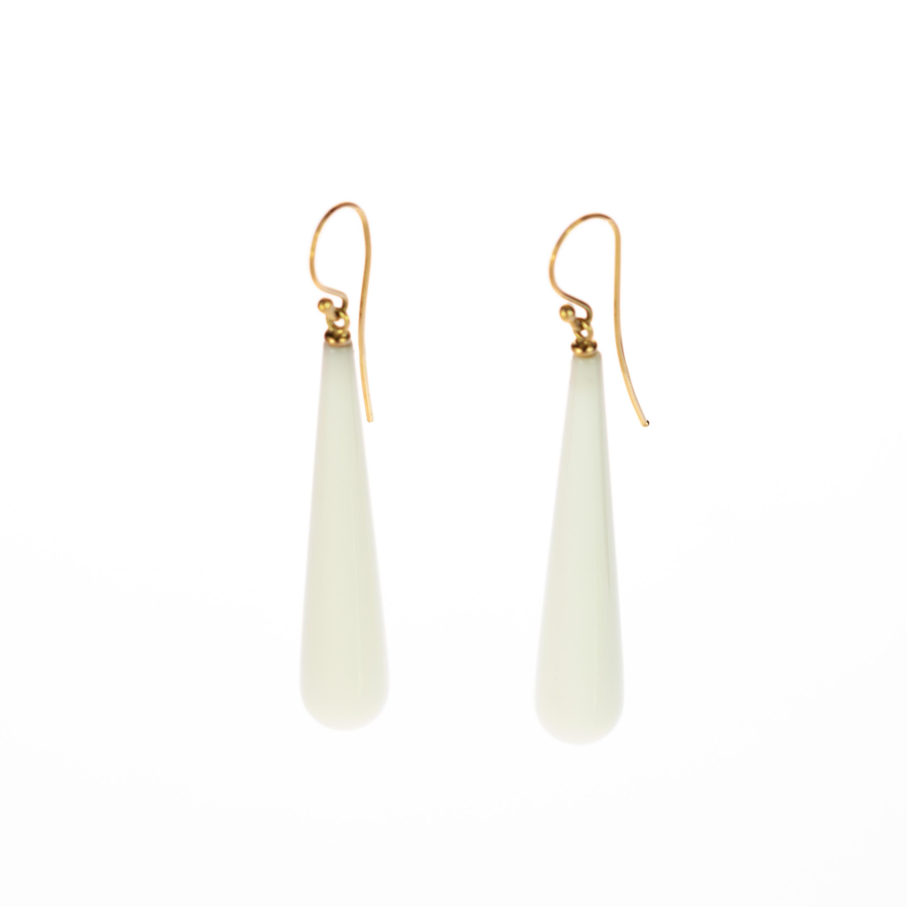Women's White Agate 18 Karat Gold Bold Tear Drop Dangle Cocktail Earrings