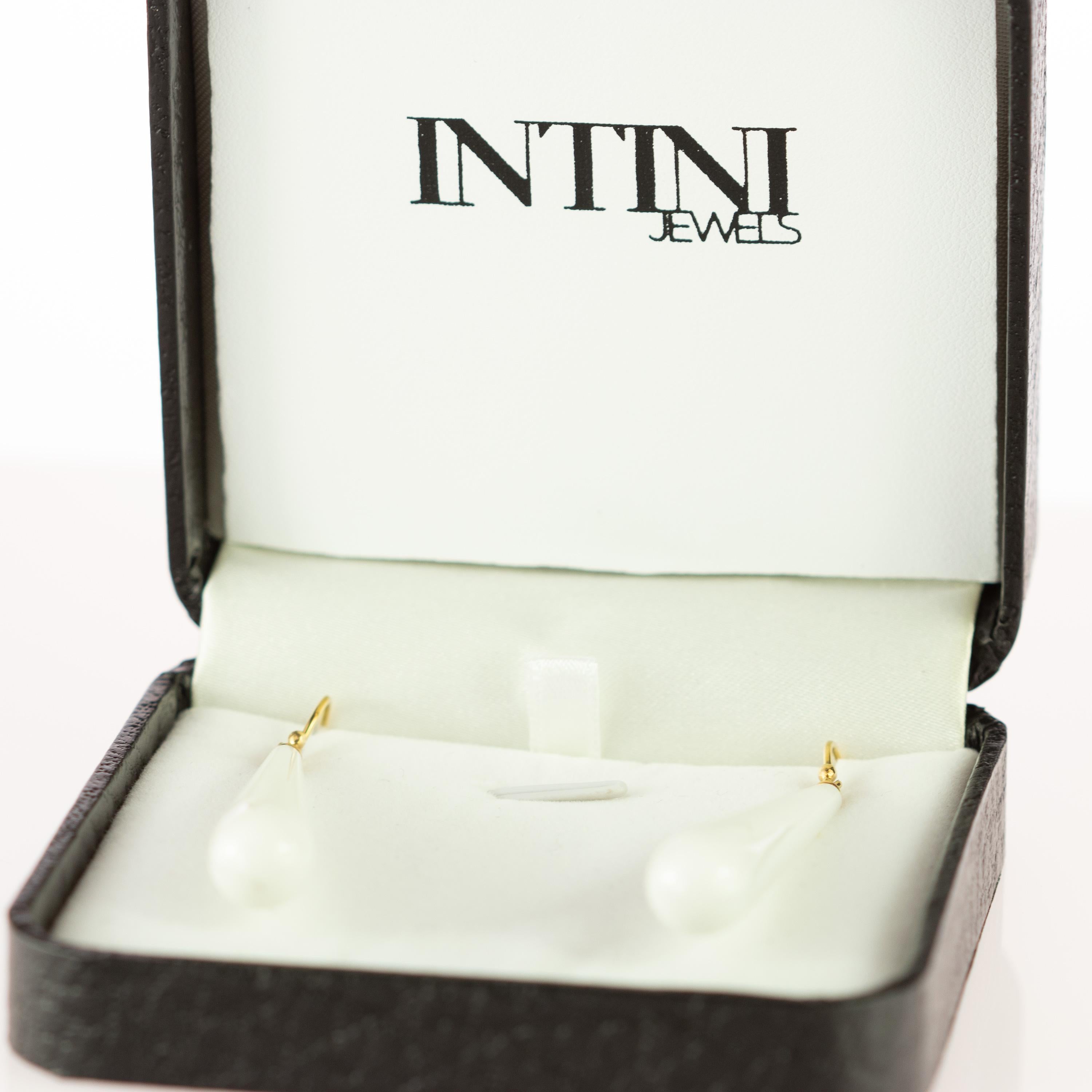 White Agate 18 Karat Gold Bold Tear Drop Dangle Cocktail Earrings 3