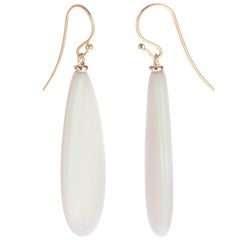 Intini Jewels White Agate 18 Karat Gold Bold Tear Drop Dangle Cocktail Earrings