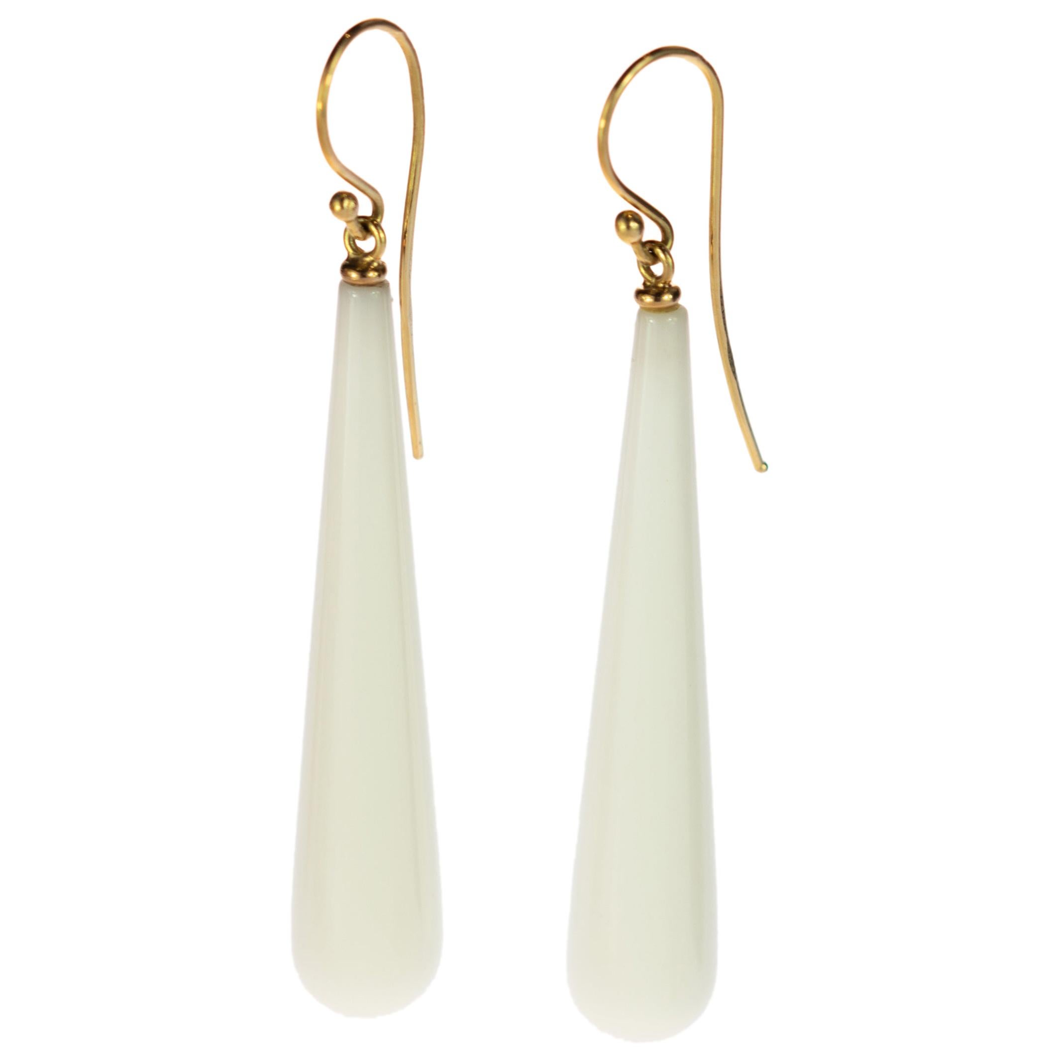 White Agate 18 Karat Gold Bold Tear Drop Dangle Cocktail Earrings