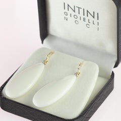 Intini Jewels White Agate 18 Karat Gold Bold Tear Drop Dangle Flat Earrings