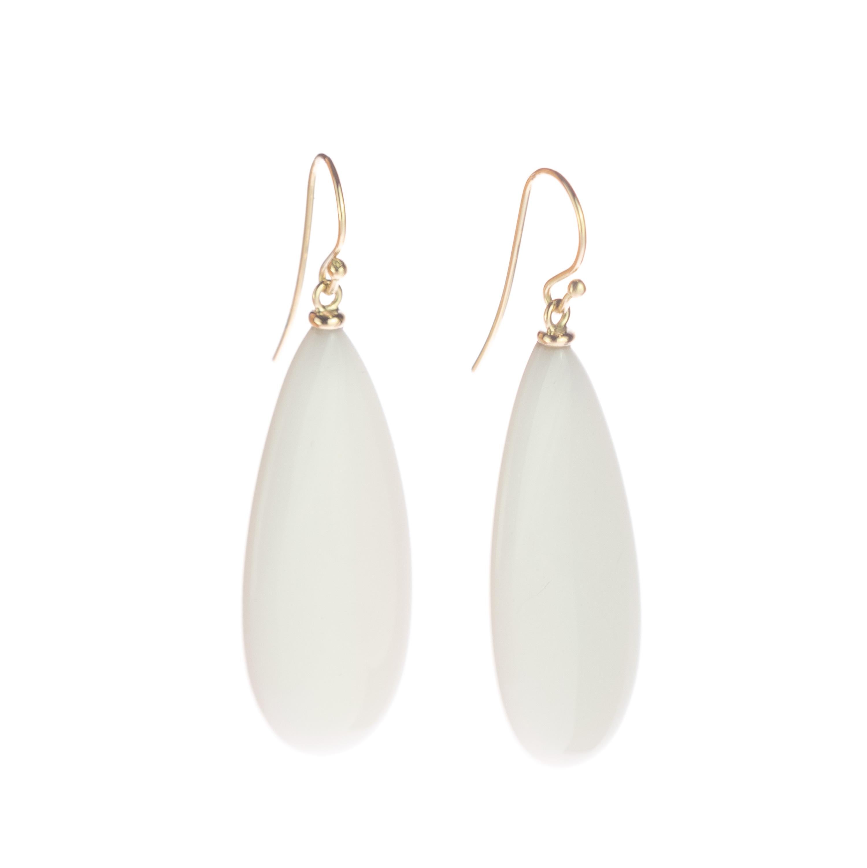 Artisan Intini Jewels White Agate 18 Karat Gold Bold Tear Drop Dangle Flat Earrings For Sale