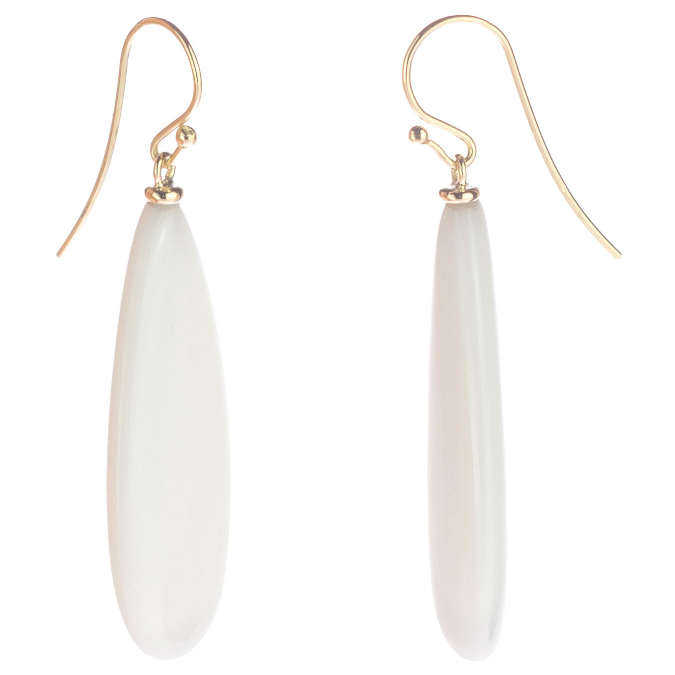 Intini Jewels White Agate 18 Karat Gold Bold Tear Drop Dangle Flat Earrings