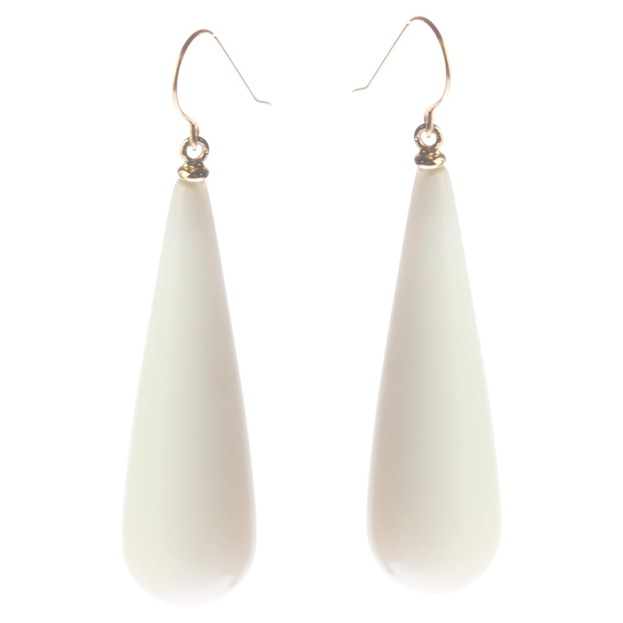 Intini Jewels - Orecchini con fili d'agata bianca in oro bianco 18 carati fatti a mano